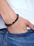 Nialaya Men's Beaded Bracelet Men's Wristband with Faceted Gold Obsidian and Silver