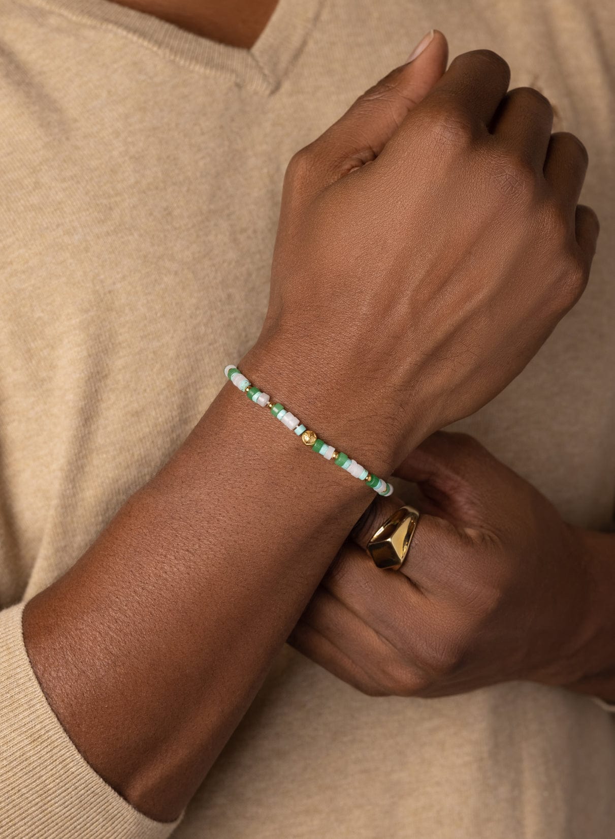 Nialaya Men's Beaded Bracelet Men's Wristband with Green Aventurine, Moonstone, and Turquoise Heishi Beads