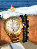 Nialaya Men's Beaded Bracelet Men's Wristband with Lava Stone and Blue Lapis