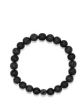 Nialaya Men's Beaded Bracelet Men's Wristband with Lava Stone, Matte Onyx and Black Logo Ball