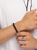 Nialaya Men's Beaded Bracelet Men's Wristband with Lava Stone, Matte Onyx and Black Logo Ball