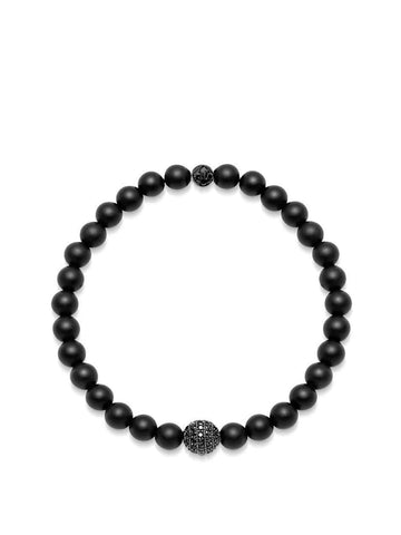 Nialaya Men's Beaded Bracelet Men's Wristband with Matte Onyx and Black CZ Diamond