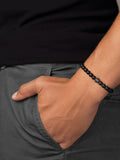 Nialaya Men's Beaded Bracelet Men's Wristband with Matte Onyx and Black CZ Diamond