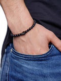 Nialaya Men's Beaded Bracelet Men's Wristband with Matte Onyx and Black Skull