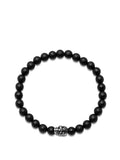 Nialaya Men's Beaded Bracelet Men's Wristband with Matte Onyx and Black Skull