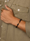 Nialaya Men's Beaded Bracelet Men's Wristband with Matte Onyx and Brown Tiger Eye