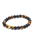 Nialaya Men's Beaded Bracelet Men's Wristband with Matte Onyx and Brown Tiger Eye