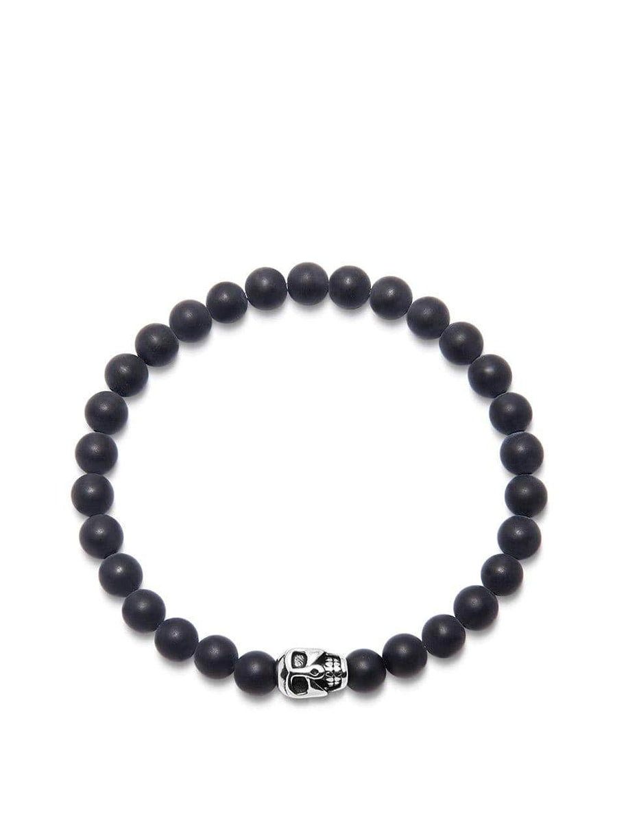 Wristband with Matte Onyx and Silver Skull