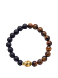 Men's Wristband with Tiger Eye, Matte Onyx and Gold Buddha