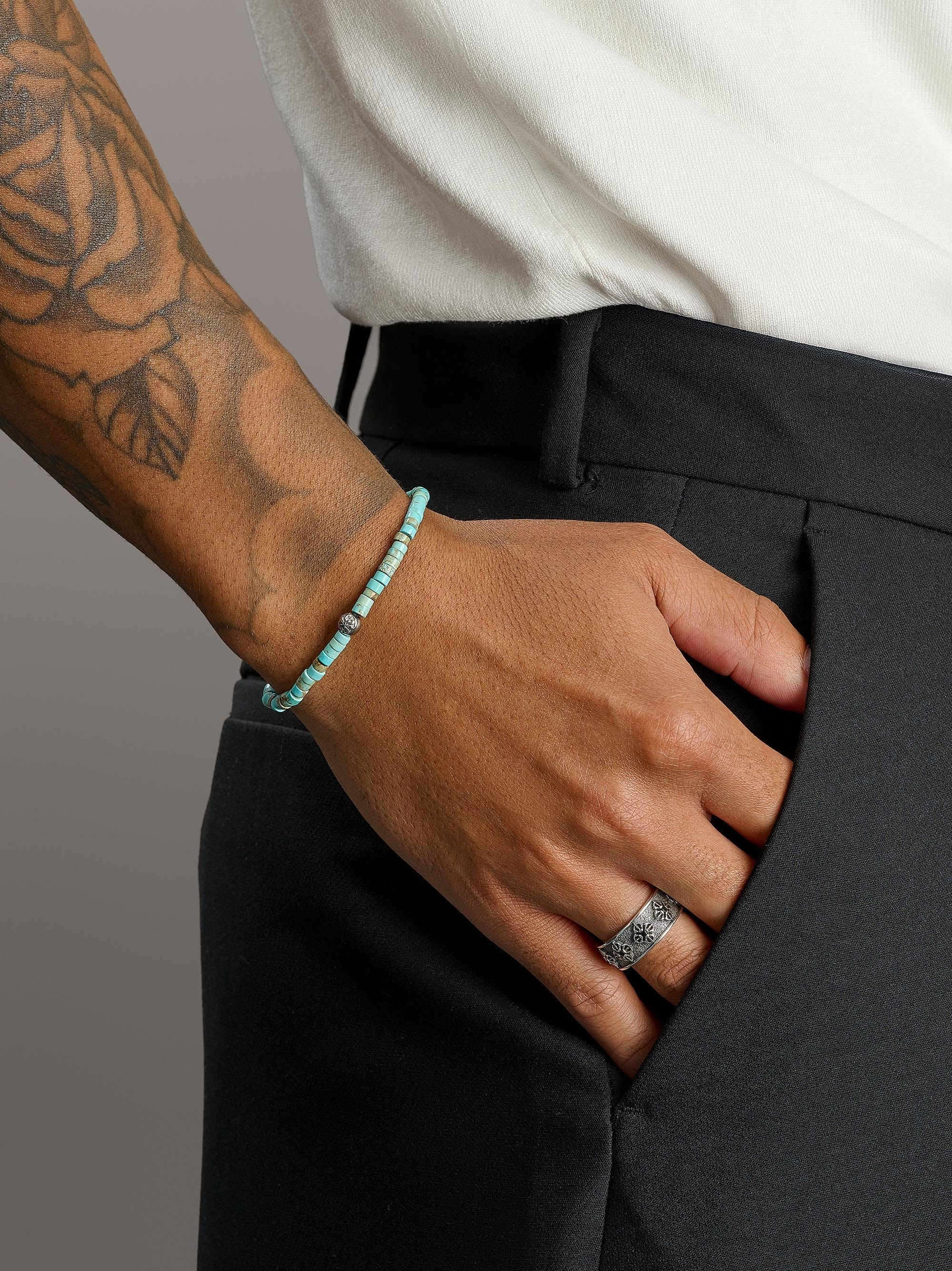 Nialaya Men's Beaded Bracelet Men's Wristband with Turquoise Heishi Beads Men's Wristband with Turquoise Heishi Beads