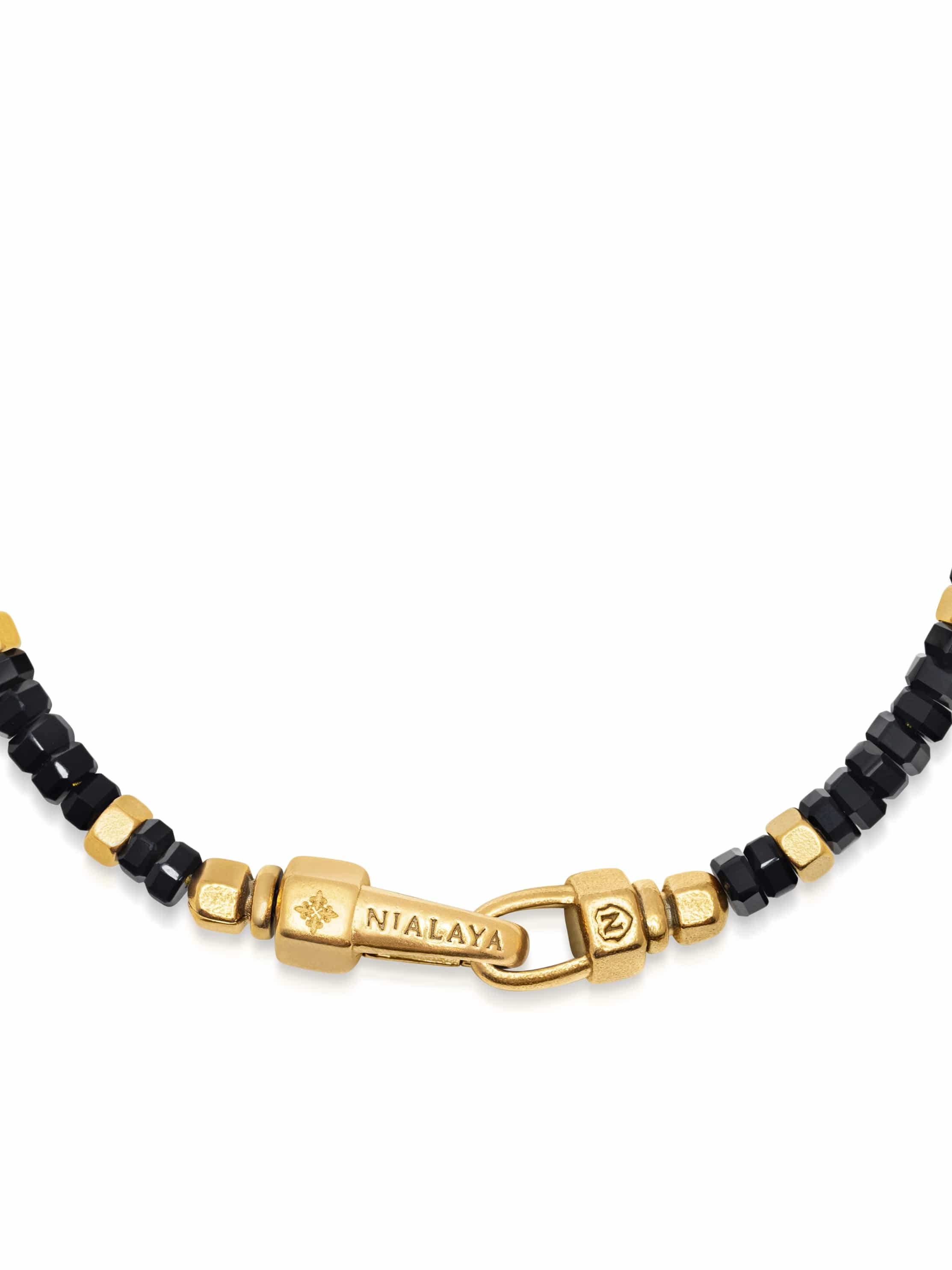 Nialaya Men's Beaded Bracelet Mini Hexagon Beaded Bracelet with Black Onyx & Gold Mini Hexagon Beaded Bracelet with Black Onyx & Gold