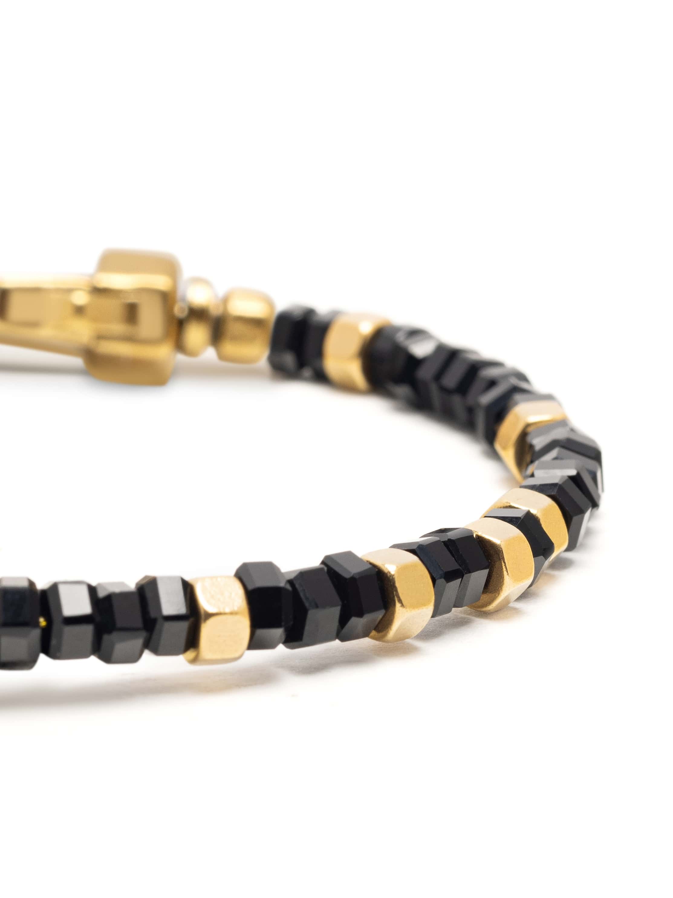 Nialaya Men's Beaded Bracelet Mini Hexagon Beaded Bracelet with Black Onyx & Gold Mini Hexagon Beaded Bracelet with Black Onyx & Gold