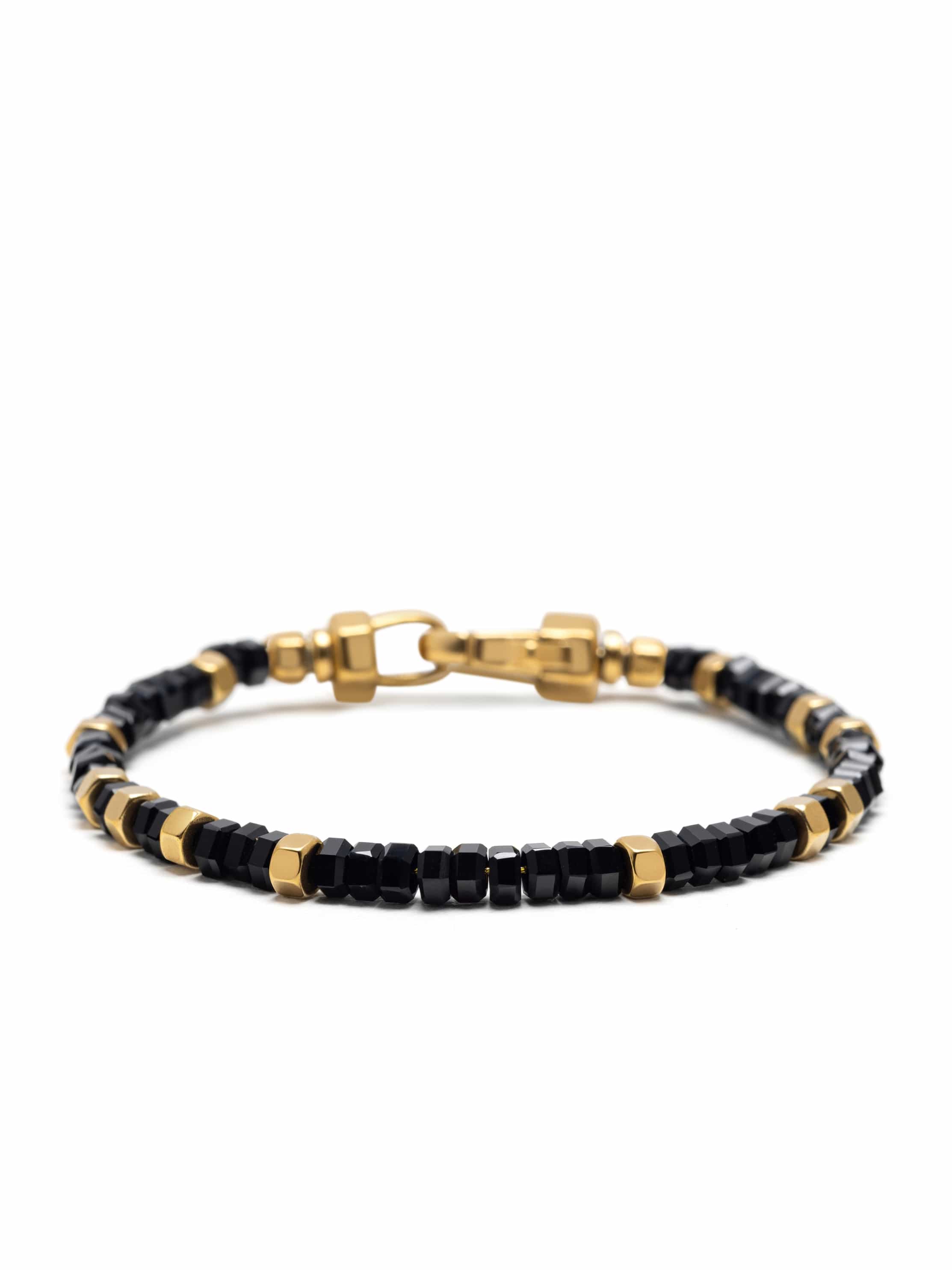 Nialaya Men's Beaded Bracelet Mini Hexagon Beaded Bracelet with Black Onyx & Gold Mini Hexagon Beaded Bracelet with Black Onyx & Gold