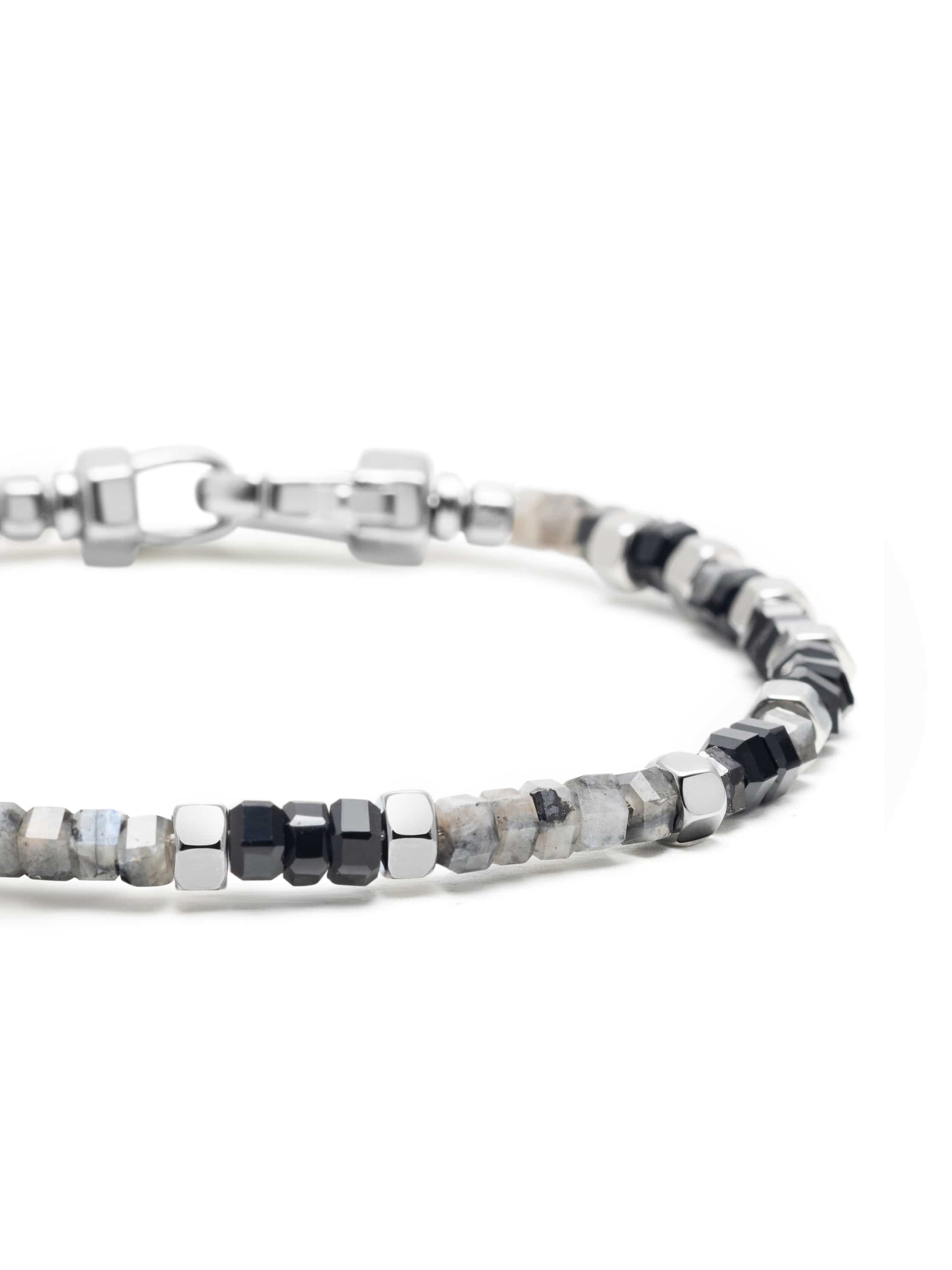 Nialaya Men's Beaded Bracelet Mini Hexagon Beaded Bracelet with Black Onyx & Labradorite Mini Hexagon Beaded Bracelet with Black Onyx & Labradorite
