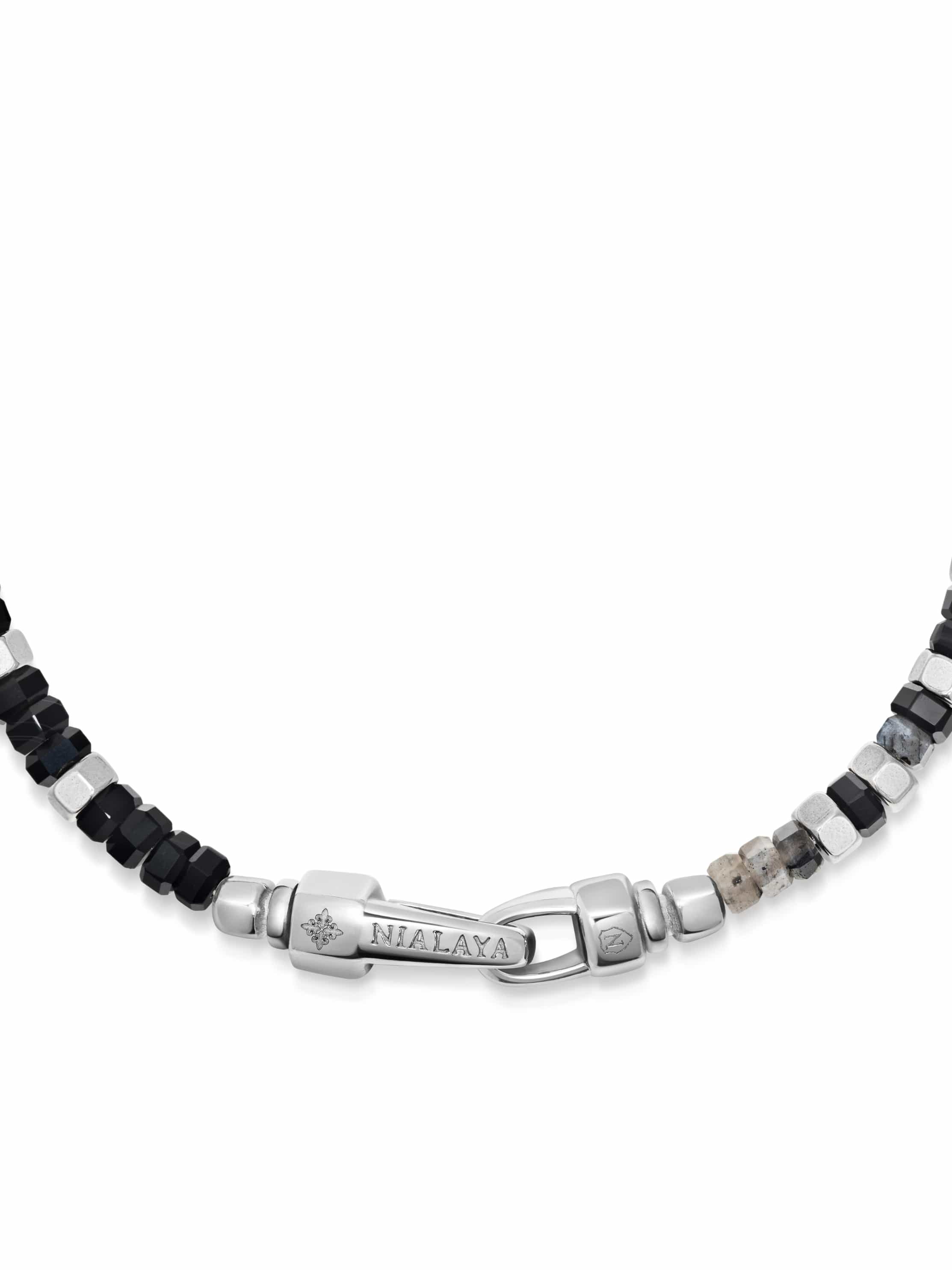 Nialaya Men's Beaded Bracelet Mini Hexagon Beaded Bracelet with Black Onyx & Labradorite Mini Hexagon Beaded Bracelet with Black Onyx & Labradorite