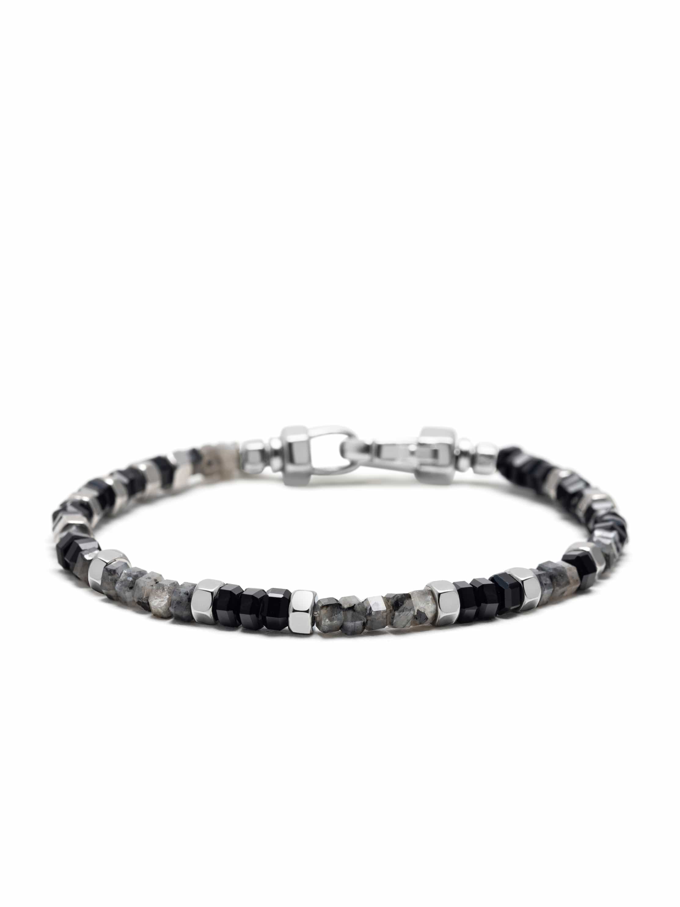 Nialaya Men's Beaded Bracelet Mini Hexagon Beaded Bracelet with Black Onyx & Labradorite Mini Hexagon Beaded Bracelet with Black Onyx & Labradorite