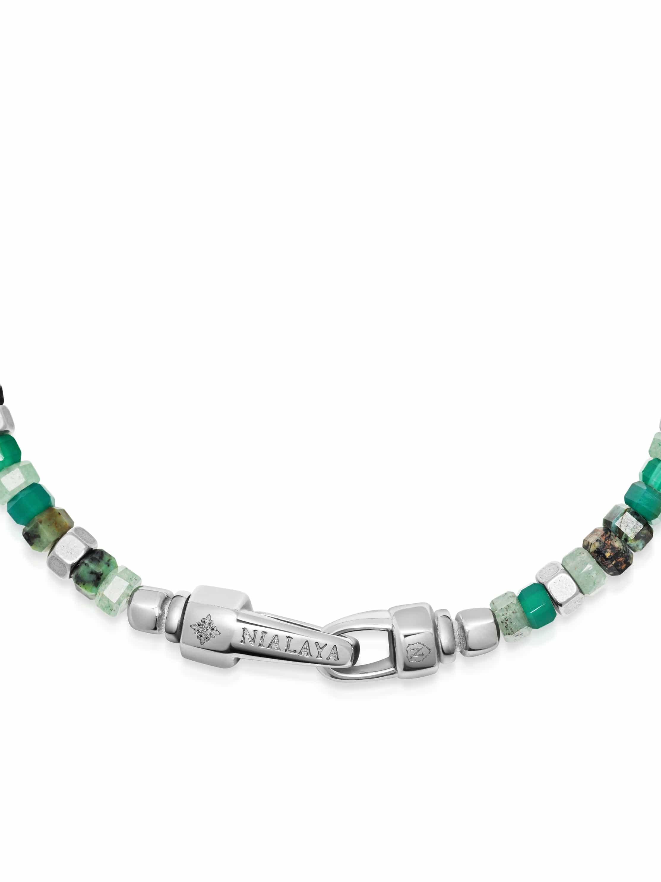 Nialaya Men's Beaded Bracelet Mini Hexagon Beaded Bracelet with Green Agate, Aventurine & African Turquoise Mini Hexagon Beaded Bracelet with Green Agate, Aventurine & African Turquoise