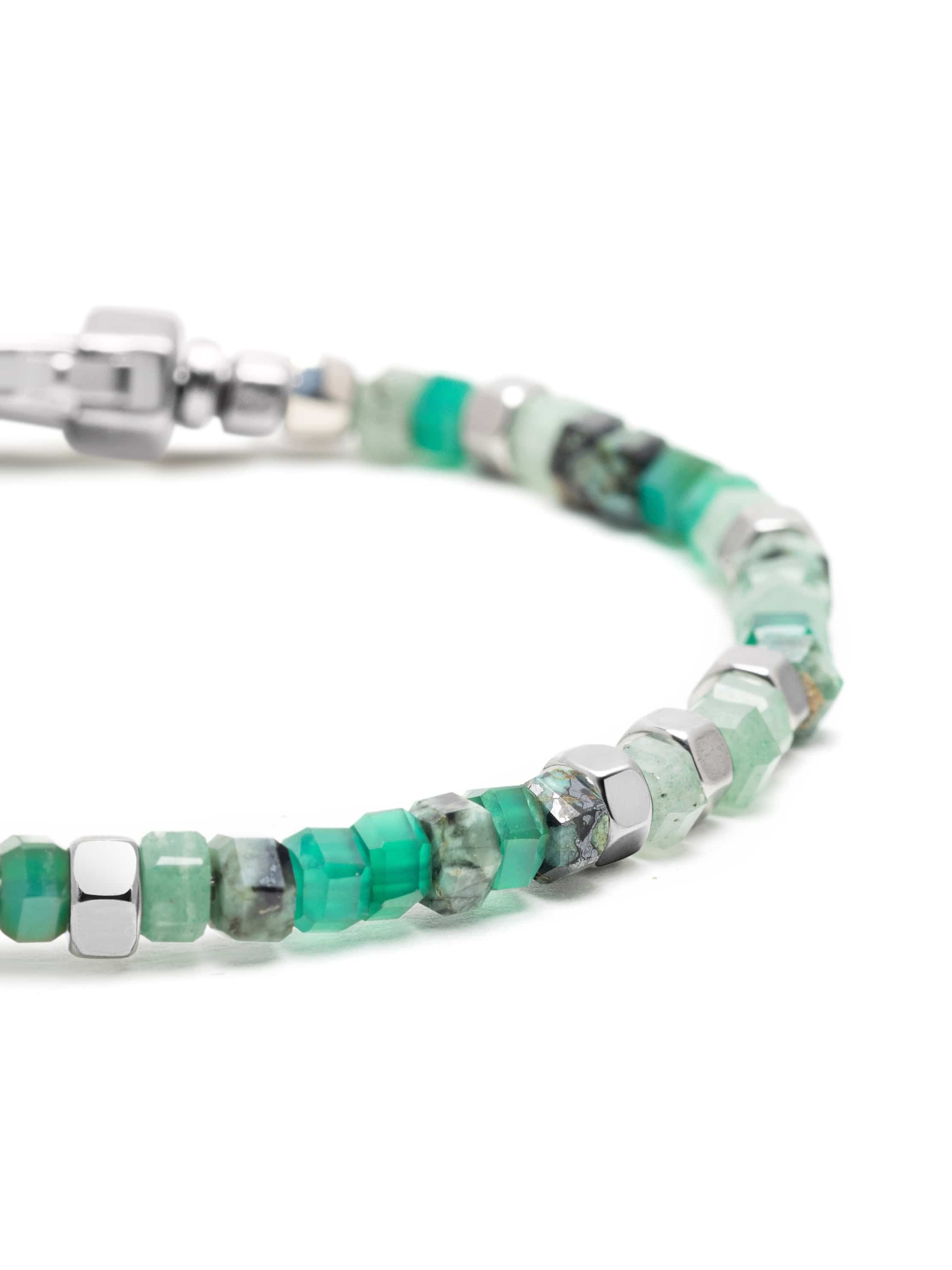 Nialaya Men's Beaded Bracelet Mini Hexagon Beaded Bracelet with Green Agate, Aventurine & African Turquoise Mini Hexagon Beaded Bracelet with Green Agate, Aventurine & African Turquoise