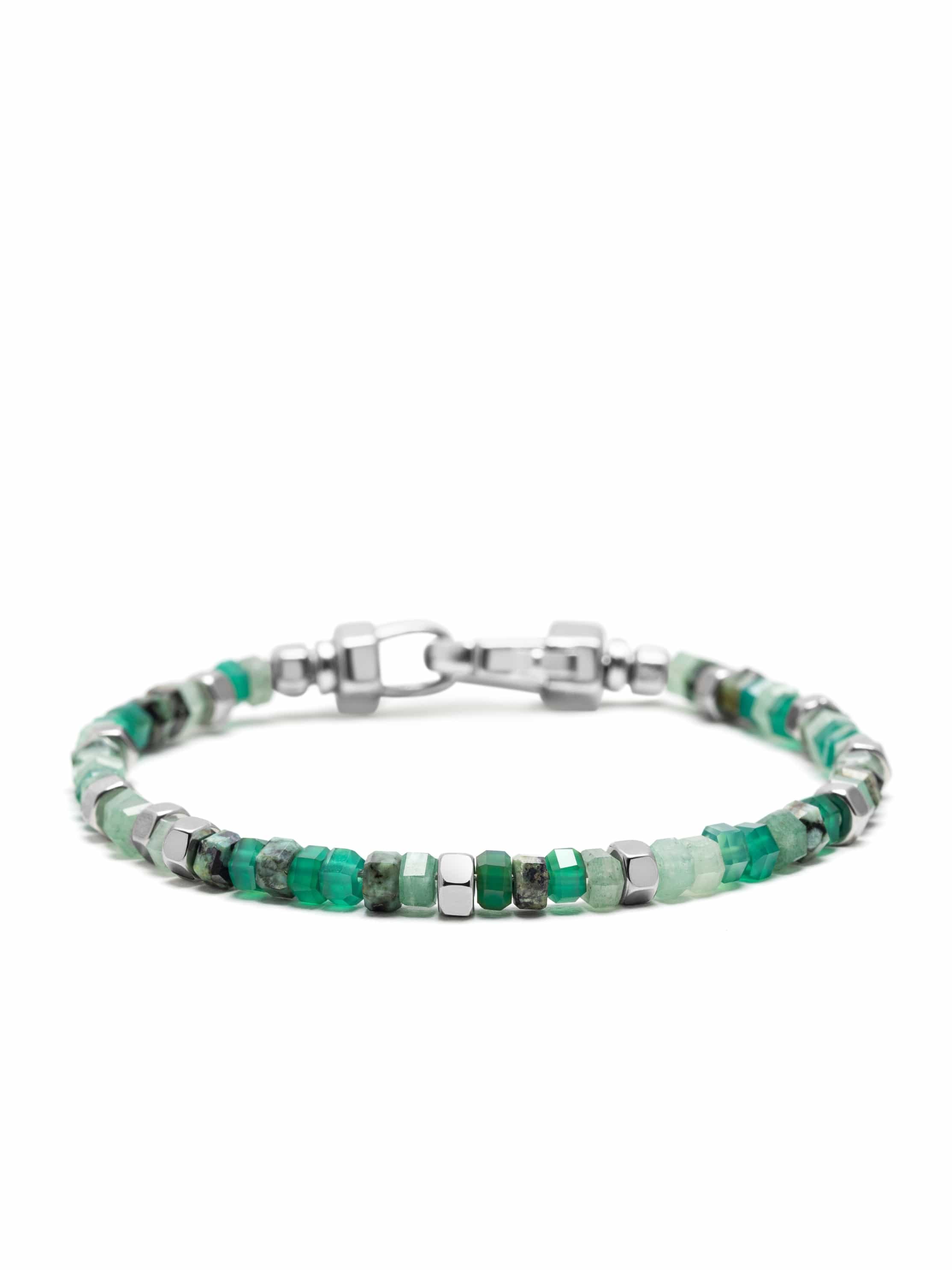 Nialaya Men's Beaded Bracelet Mini Hexagon Beaded Bracelet with Green Agate, Aventurine & African Turquoise Mini Hexagon Beaded Bracelet with Green Agate, Aventurine & African Turquoise