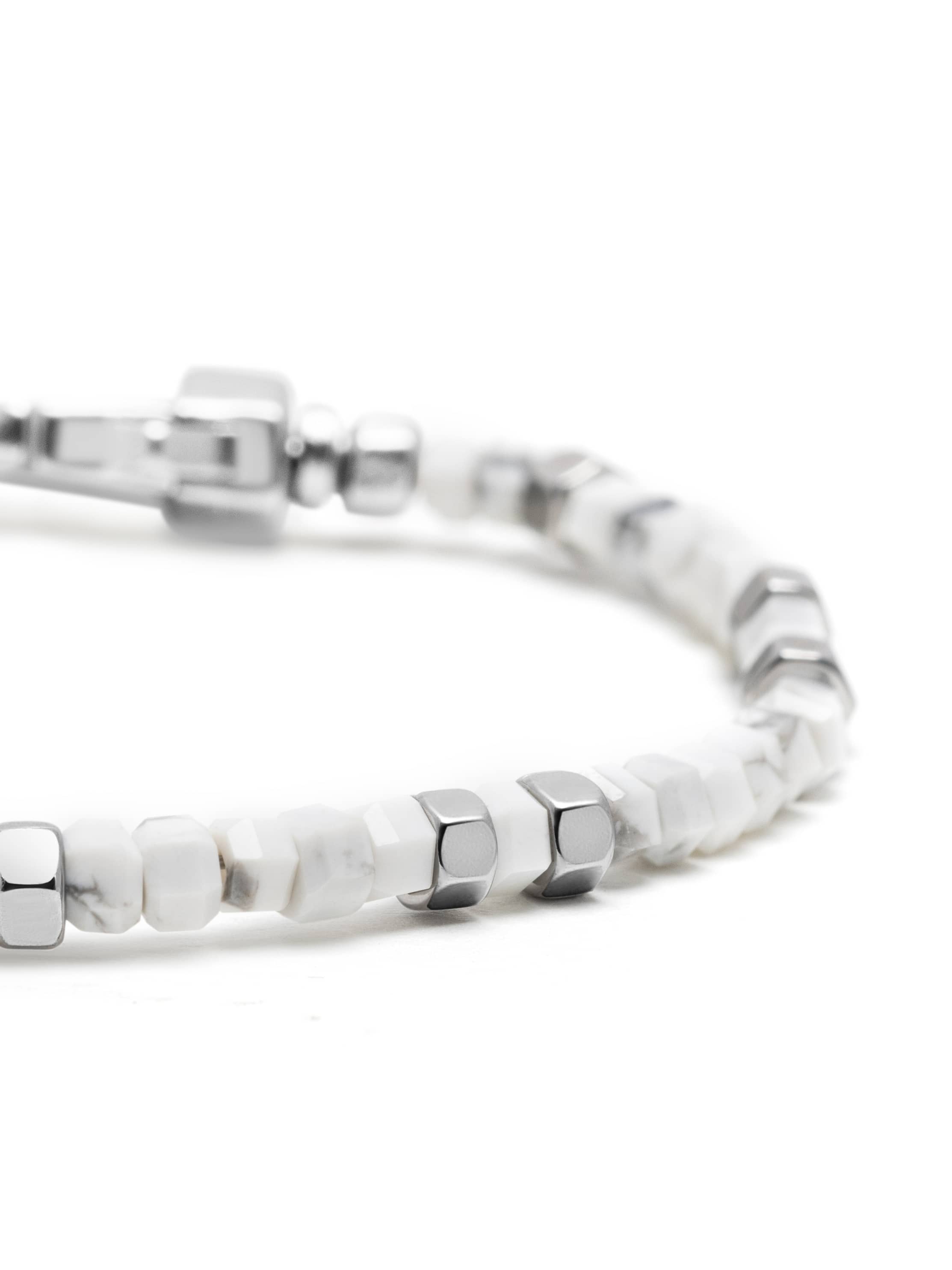 Nialaya Men's Beaded Bracelet Mini Hexagon Beaded Bracelet with White Howlite Mini Hexagon Beaded Bracelet with White Howlite