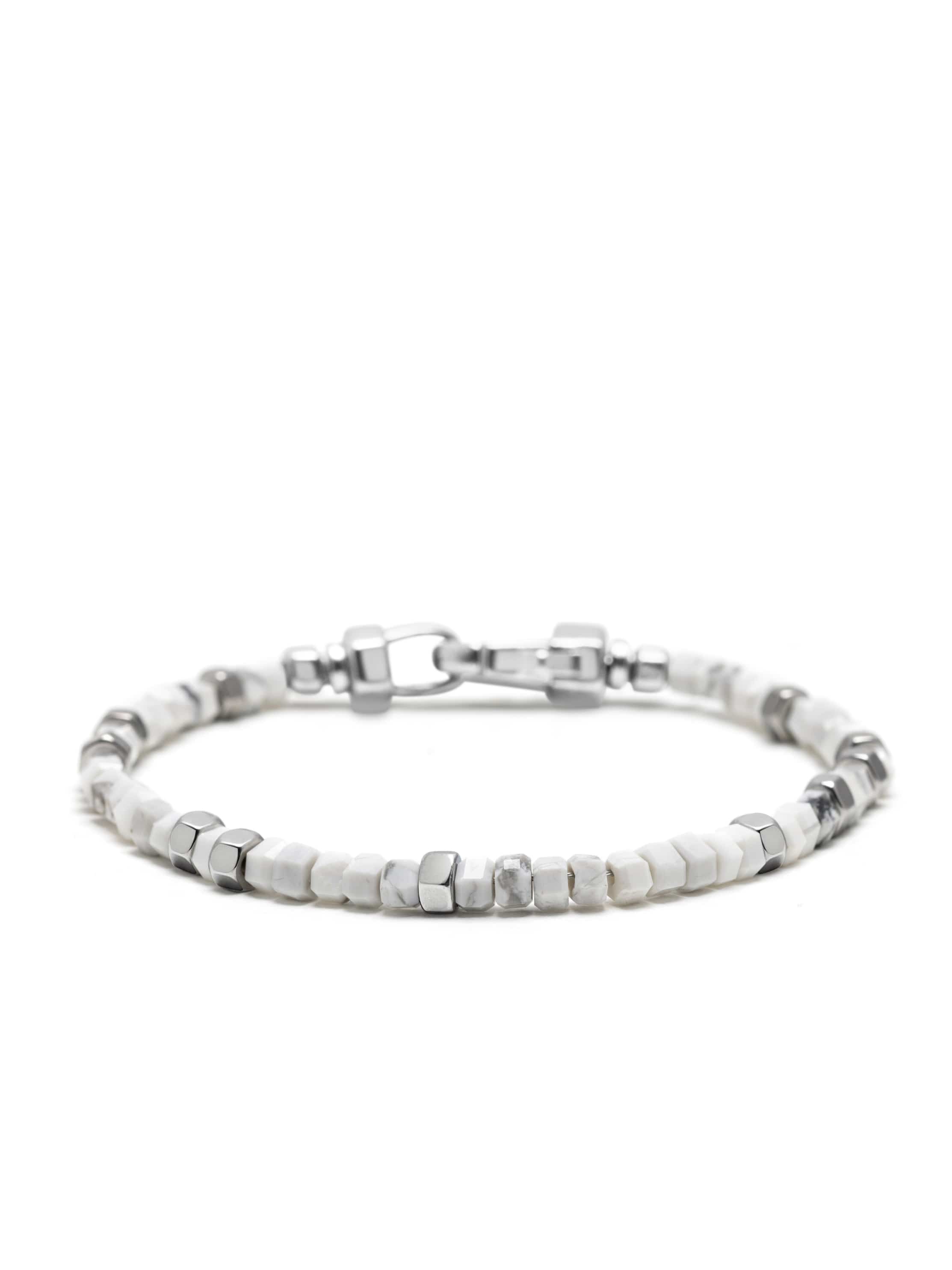 Nialaya Men's Beaded Bracelet Mini Hexagon Beaded Bracelet with White Howlite Mini Hexagon Beaded Bracelet with White Howlite