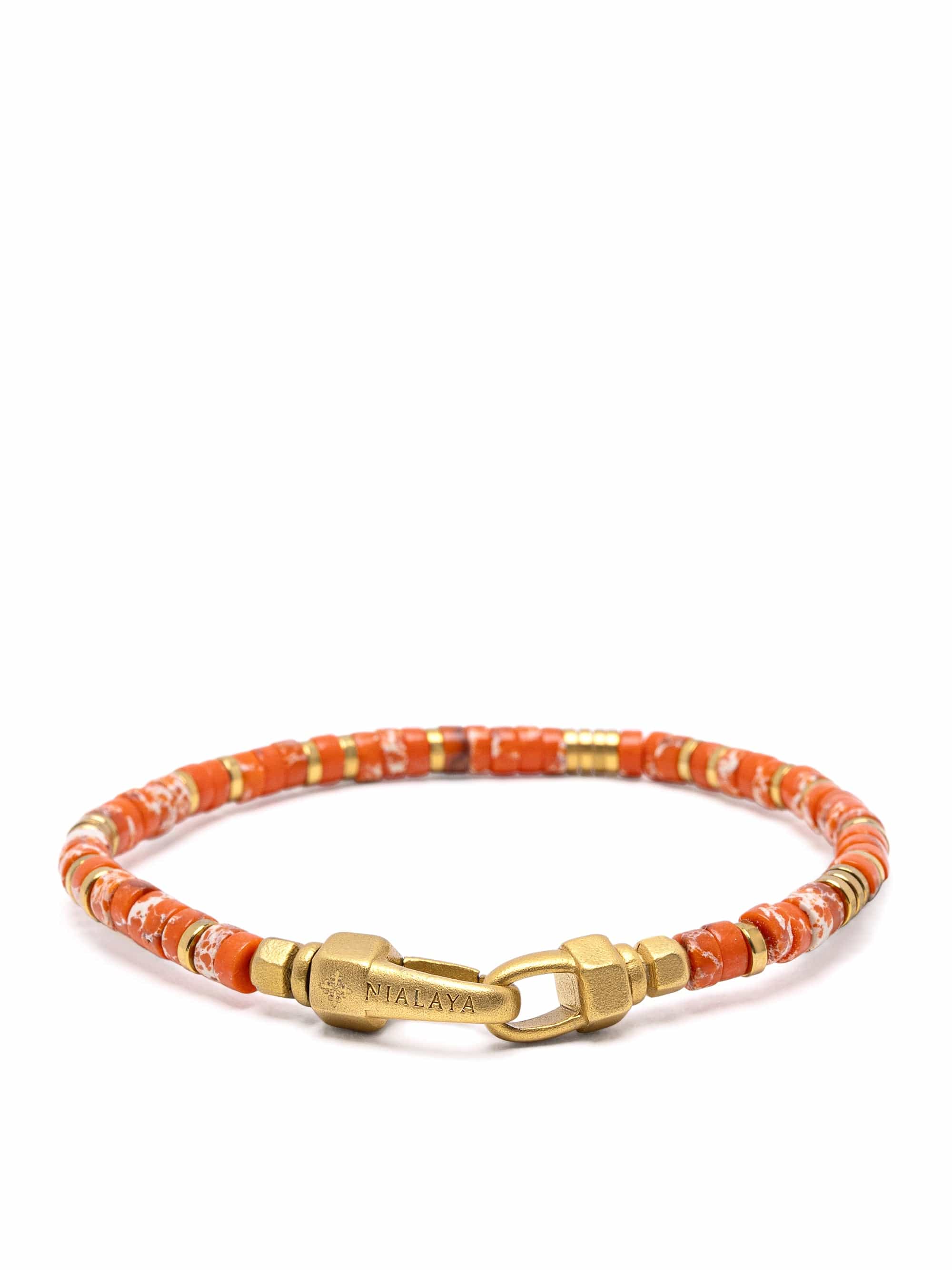 Nialaya Men's Beaded Bracelet Orange Jasper Heishi Bracelet Orange Jasper Heishi Bracelet