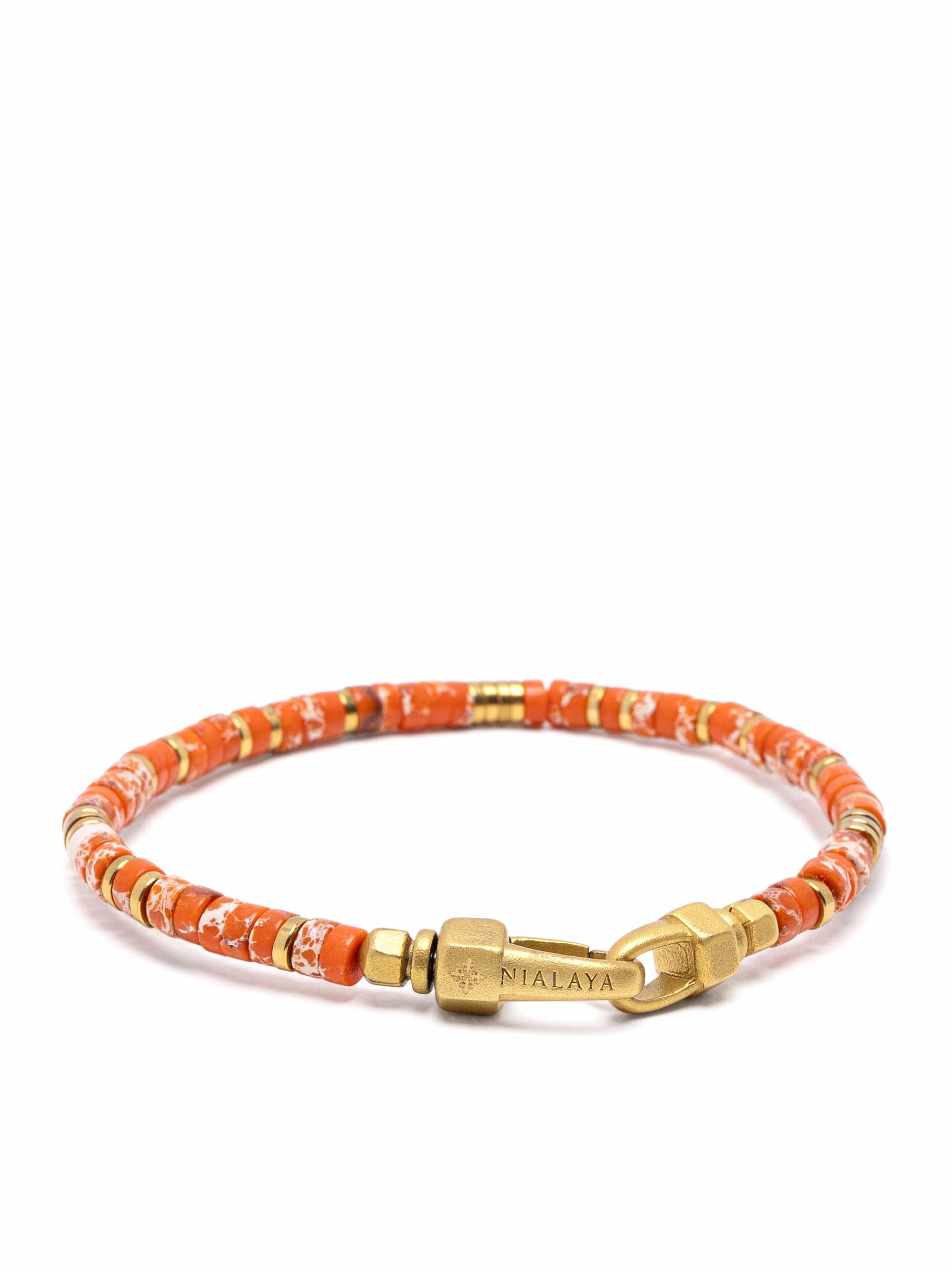 Nialaya Men's Beaded Bracelet Orange Jasper Heishi Bracelet Orange Jasper Heishi Bracelet