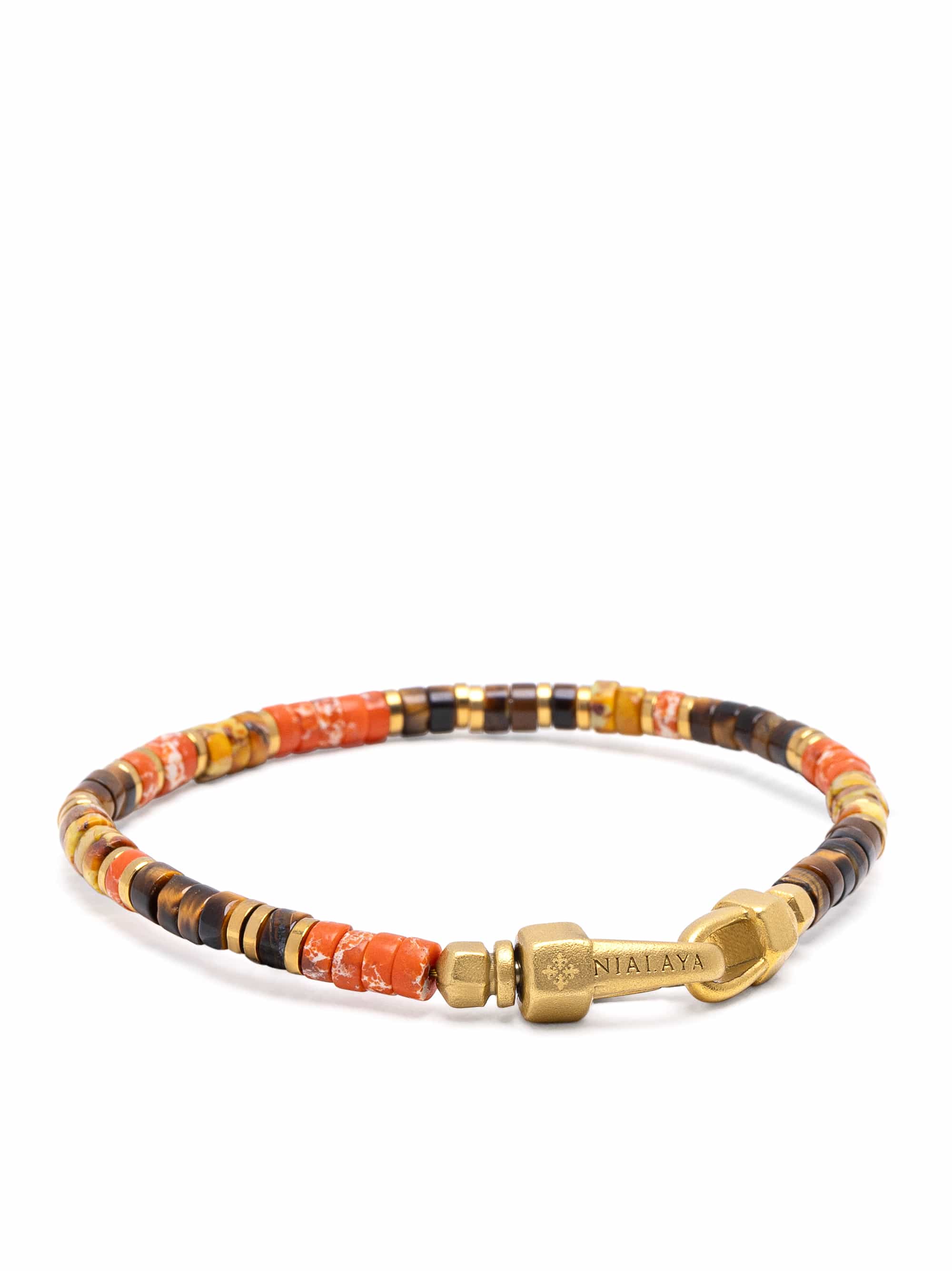 Nialaya Men's Beaded Bracelet Orange Jasper & Tiger Eye Heishi Bracelet Orange Jasper & Tiger Eye Heishi Bracelet
