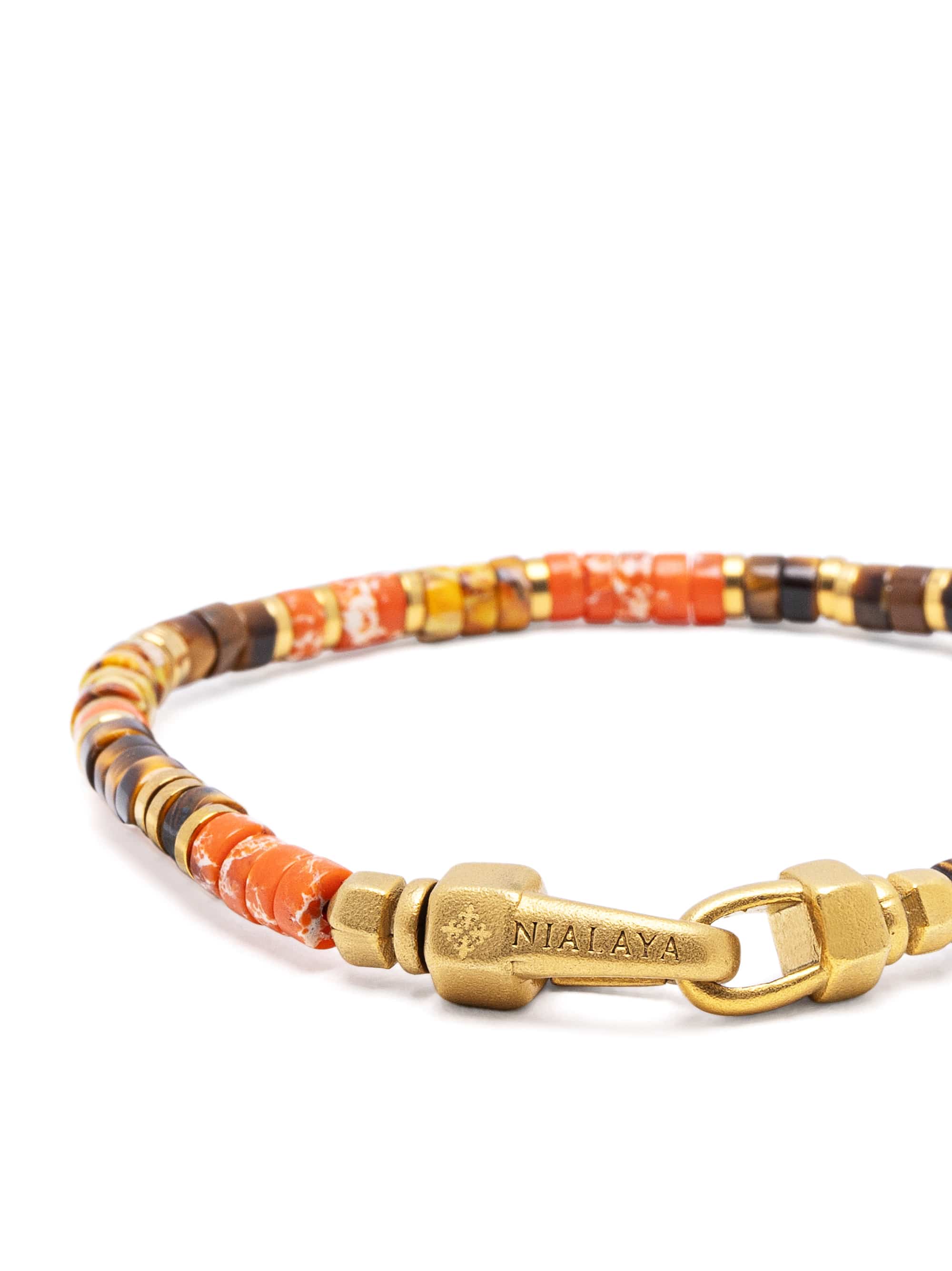 Nialaya Men's Beaded Bracelet Orange Jasper & Tiger Eye Heishi Bracelet Orange Jasper & Tiger Eye Heishi Bracelet