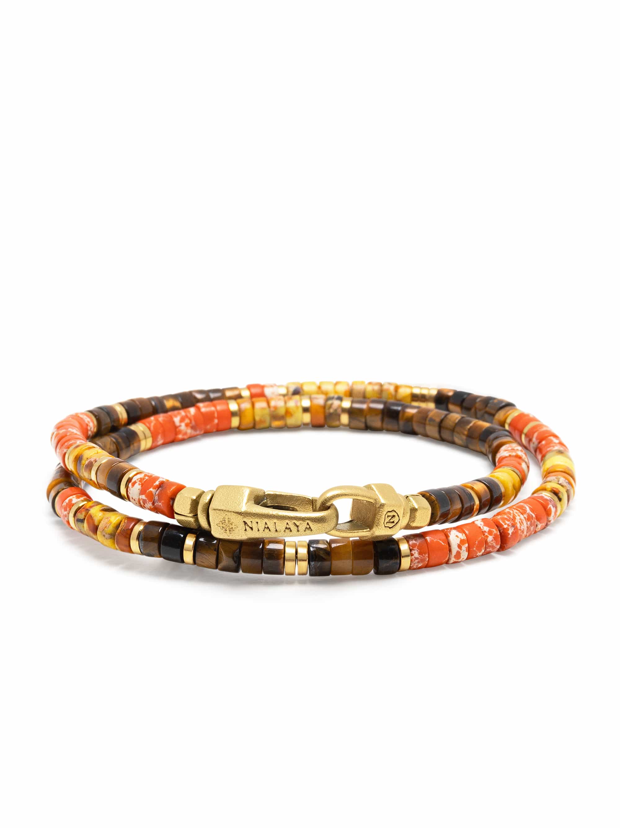 Nialaya Men's Beaded Bracelet Orange Jasper & Tiger Eye Heishi Wrap Bracelet Orange Jasper & Tiger Eye Heishi Wrap Bracelet