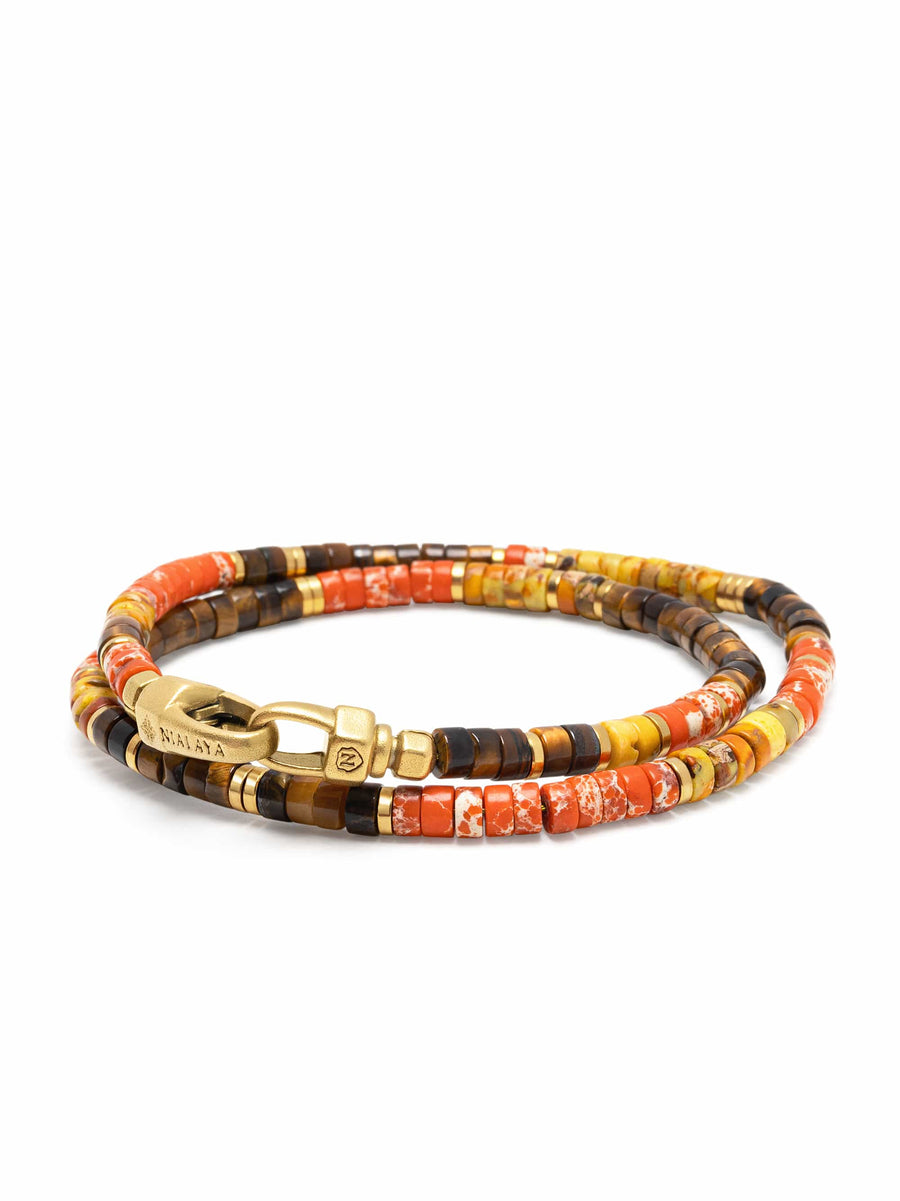 Orange Jasper & Tiger Eye Heishi Wrap Bracelet