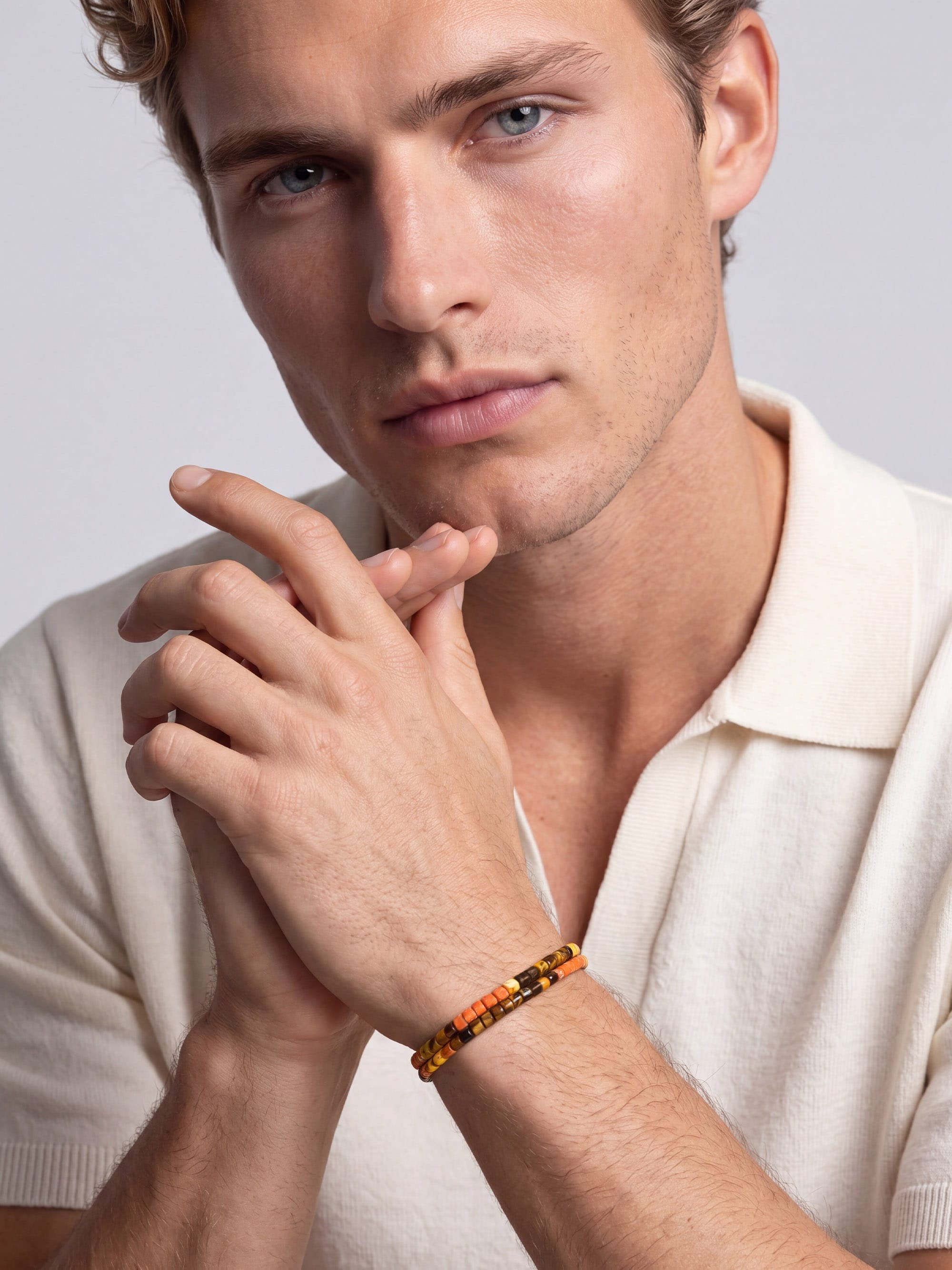 Nialaya Men's Beaded Bracelet Orange Jasper & Tiger Eye Heishi Wrap Bracelet Orange Jasper & Tiger Eye Heishi Wrap Bracelet