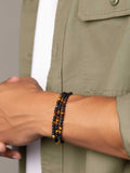 Nialaya Men's Beaded Bracelet The Mykonos Collection - Brown Tiger Eye, Matte Onyx, and Gold