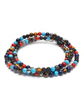 Nialaya Men's Beaded Bracelet The Mykonos Collection - Turquoise, Red Glass Beads, Blue Lapis, Hematite, and Onyx