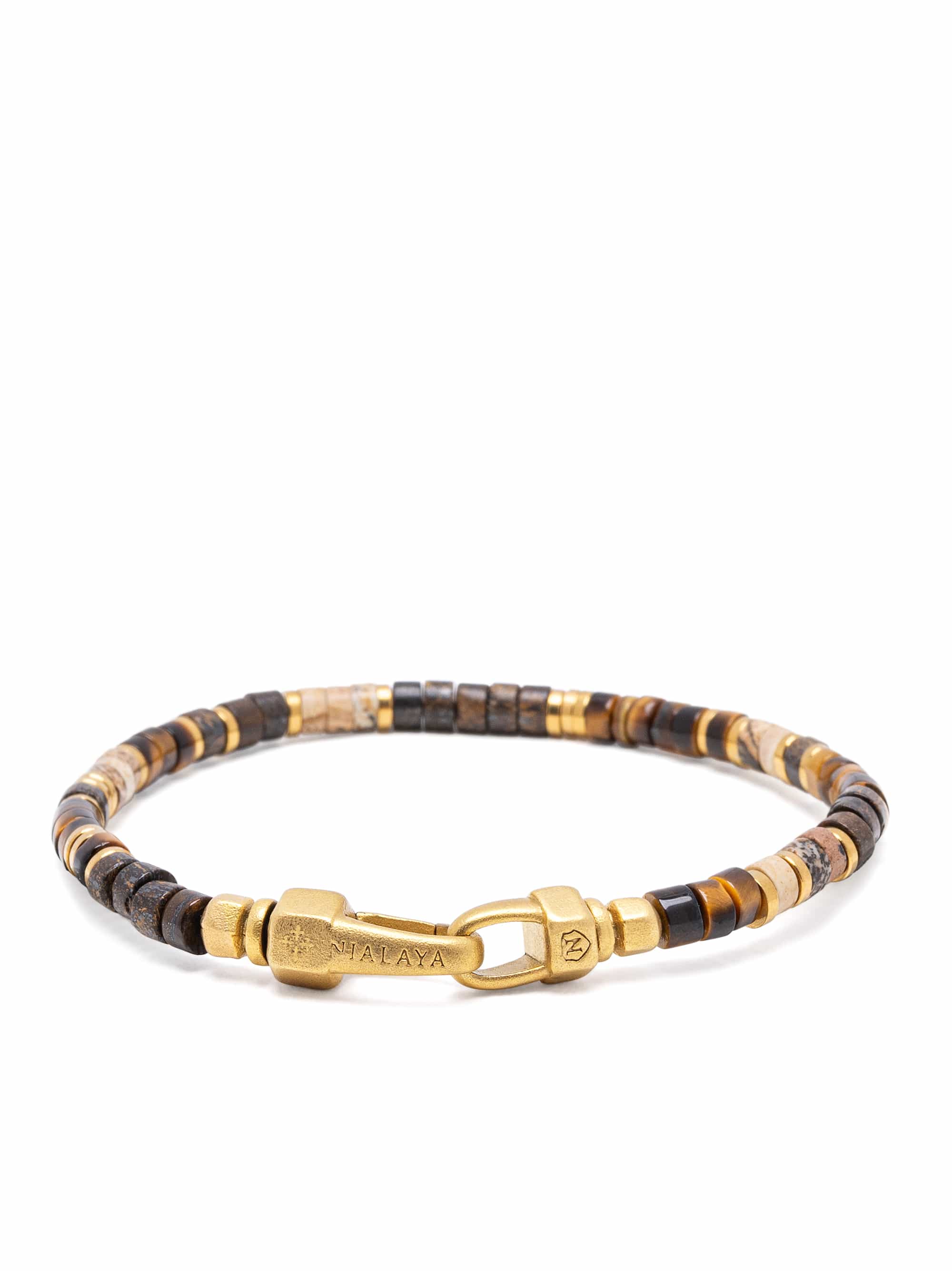 Nialaya Men's Beaded Bracelet Tiger Eye Heishi Bracelet Tiger Eye Heishi Bracelet