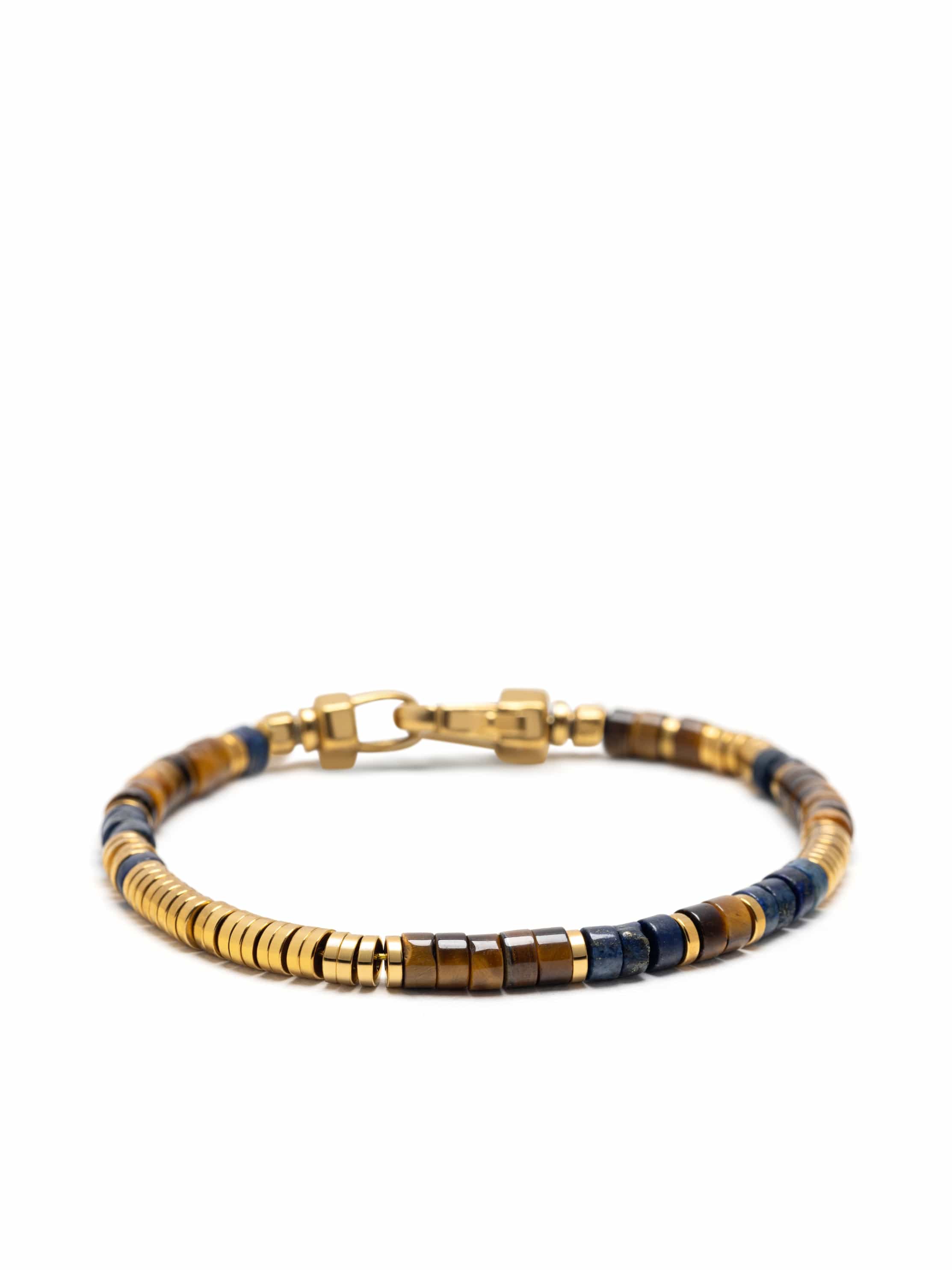 Nialaya Men's Beaded Bracelet Tiger Eye & Lapis Lazuli Heishi Bracelet with Gold Tiger Eye & Lapis Lazuli Heishi Bracelet with Gold