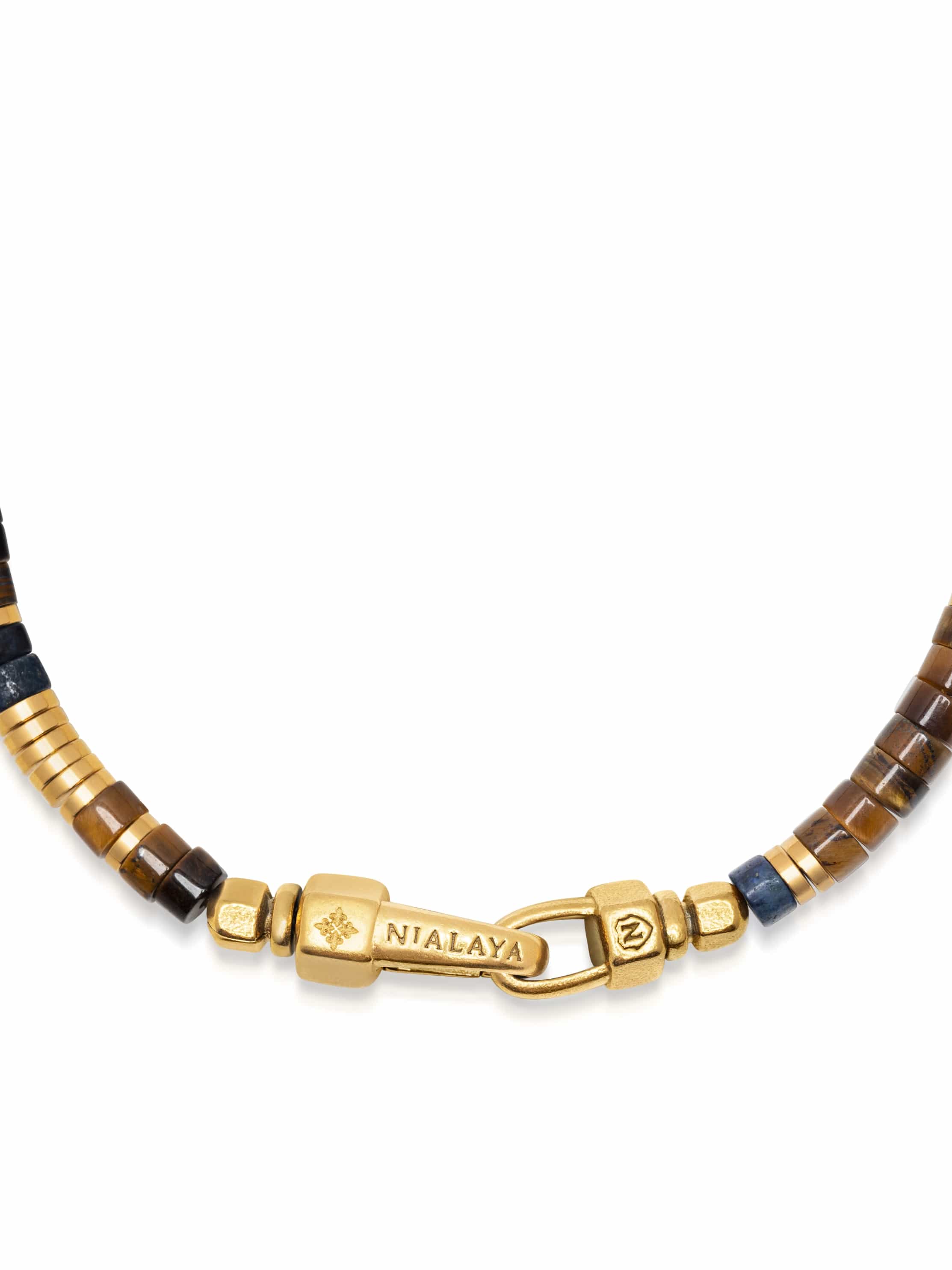 Nialaya Men's Beaded Bracelet Tiger Eye & Lapis Lazuli Heishi Bracelet with Gold Tiger Eye & Lapis Lazuli Heishi Bracelet with Gold