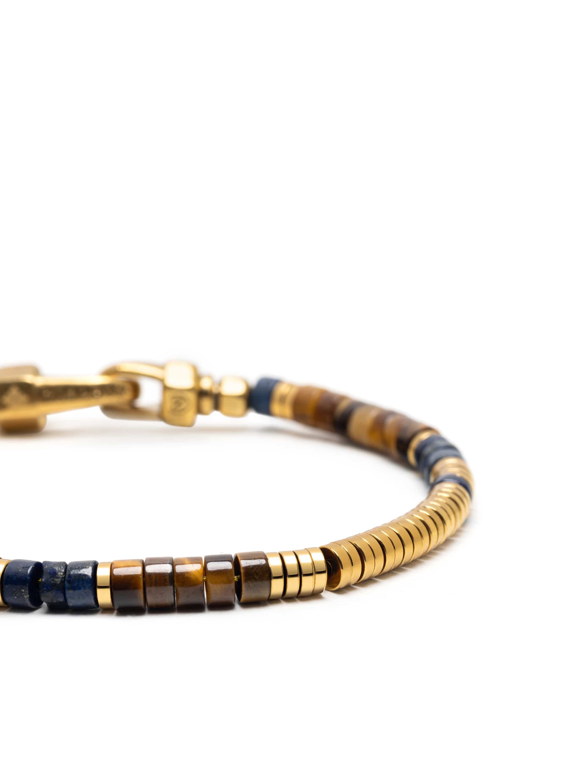 Nialaya Men's Beaded Bracelet Tiger Eye & Lapis Lazuli Heishi Bracelet with Gold Tiger Eye & Lapis Lazuli Heishi Bracelet with Gold