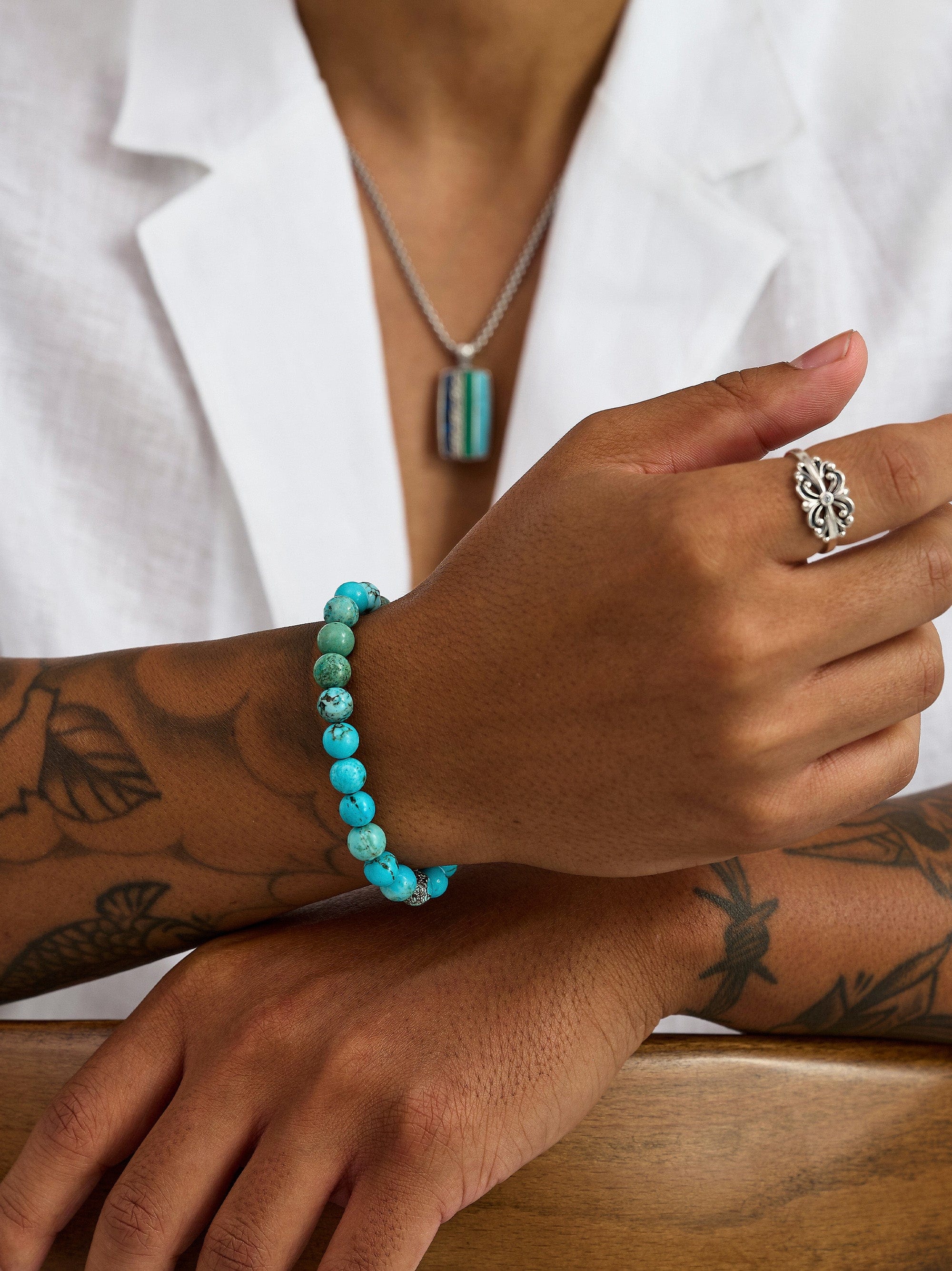 Nialaya Men's Beaded Bracelet Turquoise Healing Bracelet with Silver Lock Turquoise Healing Bracelet with Silver Lock