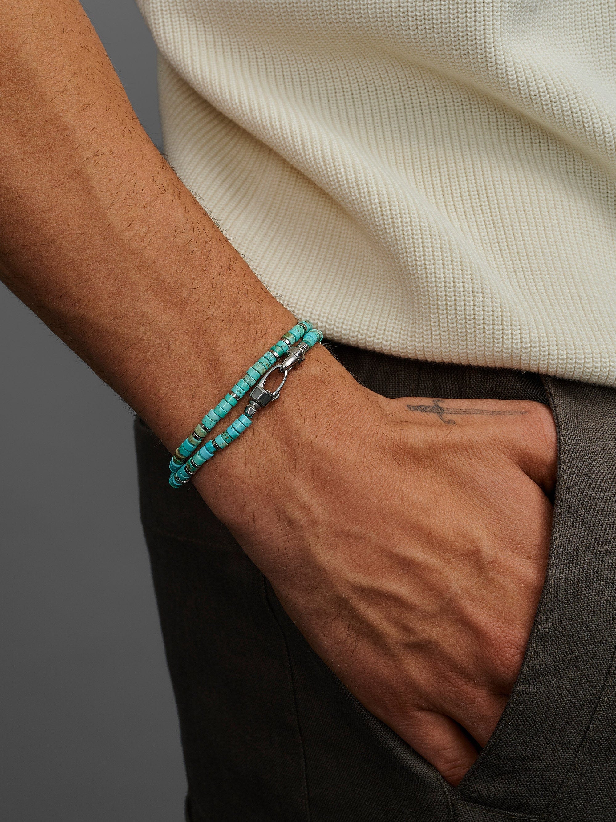 Nialaya Men's Beaded Bracelet Turquoise Heishi Wrap Bracelet Turquoise Heishi Wrap Bracelet