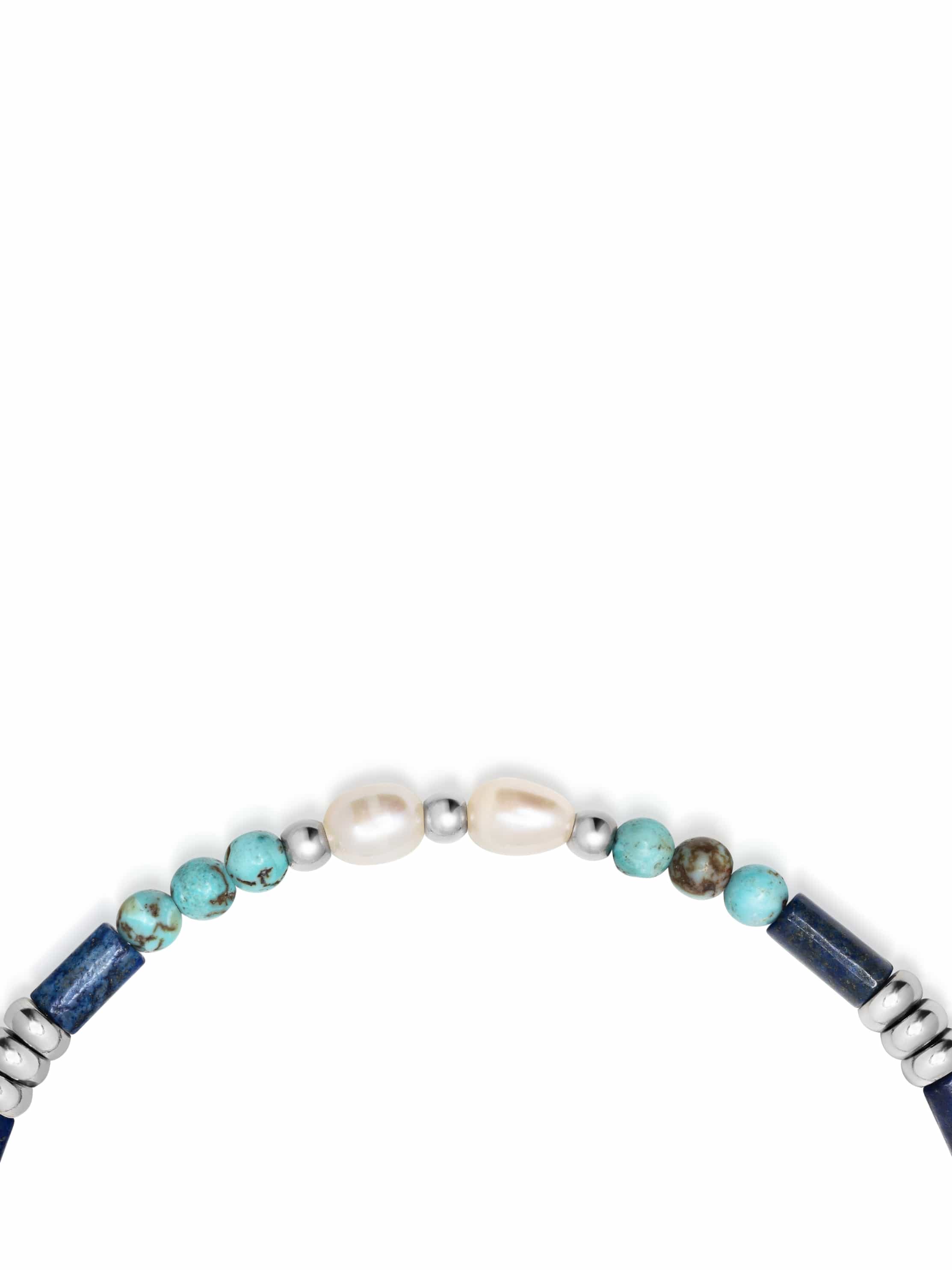 Nialaya Men's Beaded Bracelet Turquoise, Lapis & Pearl Gemstone Beaded Bracelet Turquoise, Lapis & Pearl Gemstone Beaded Bracelet