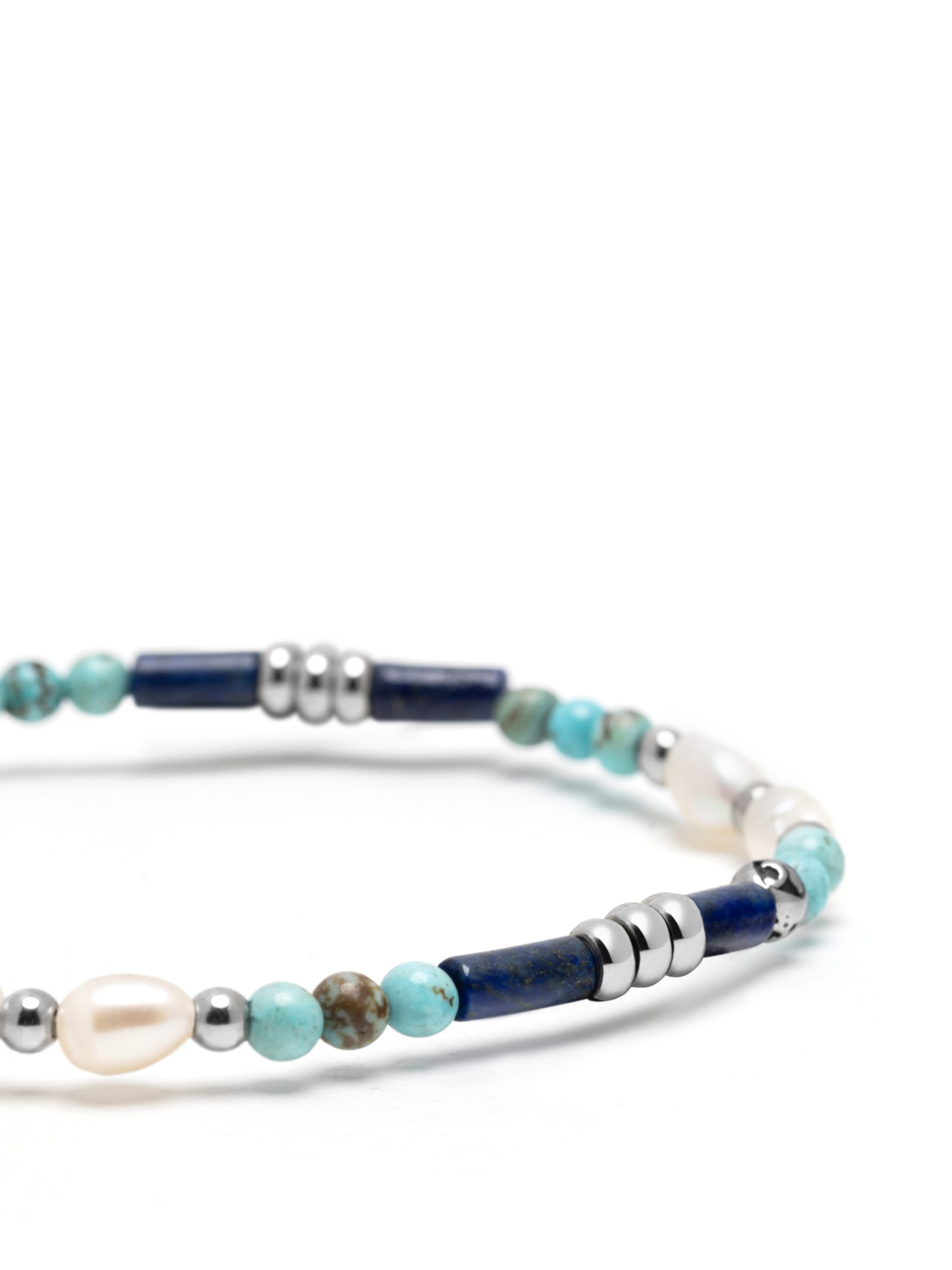 Nialaya Men's Beaded Bracelet Turquoise, Lapis & Pearl Gemstone Beaded Bracelet Turquoise, Lapis & Pearl Gemstone Beaded Bracelet