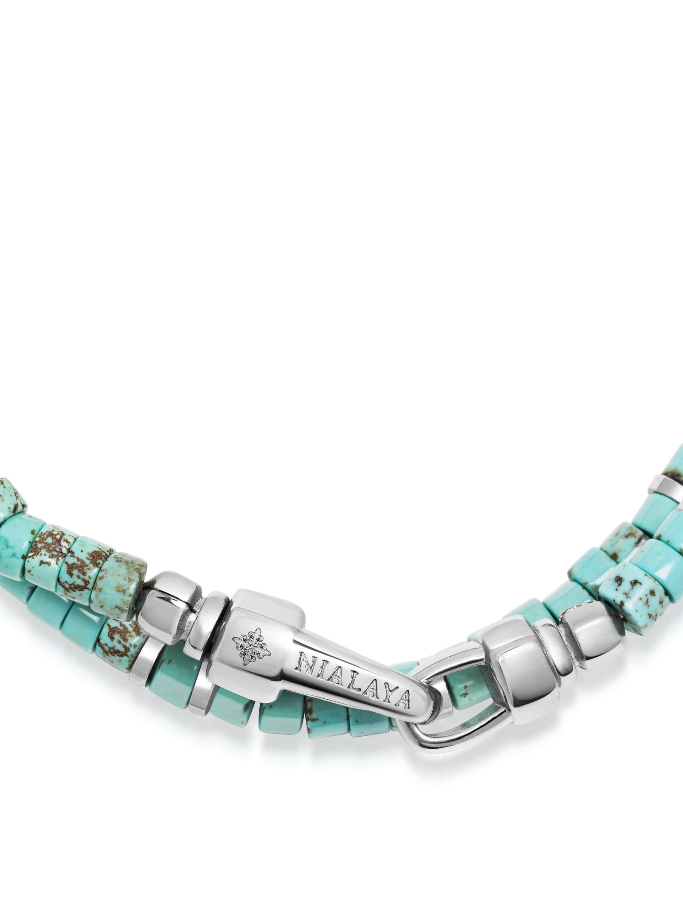 Nialaya Men's Beaded Bracelet Turquoise & Silver Heishi Wrap Bracelet Turquoise & Silver Heishi Wrap Bracelet