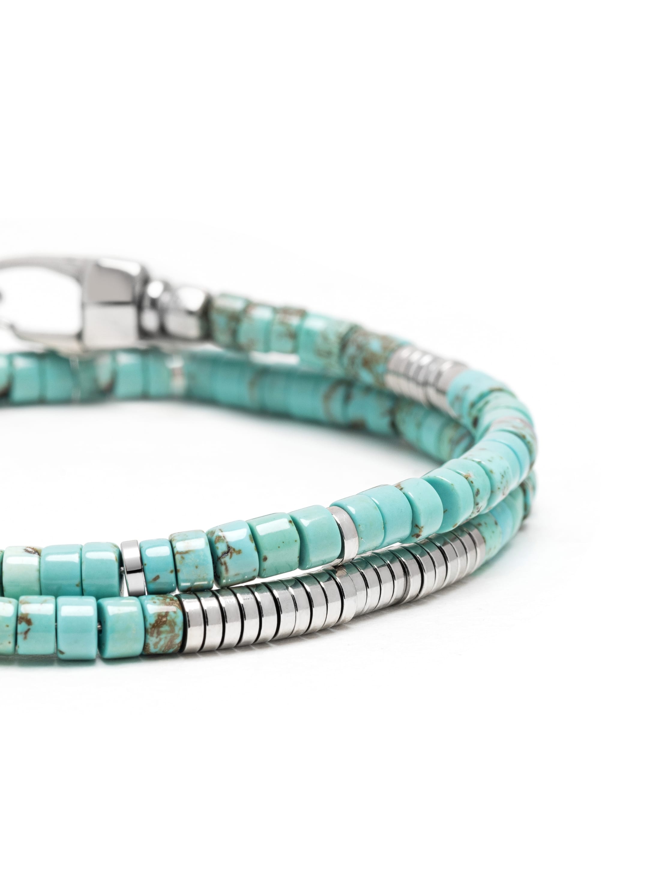 Nialaya Men's Beaded Bracelet Turquoise & Silver Heishi Wrap Bracelet Turquoise & Silver Heishi Wrap Bracelet