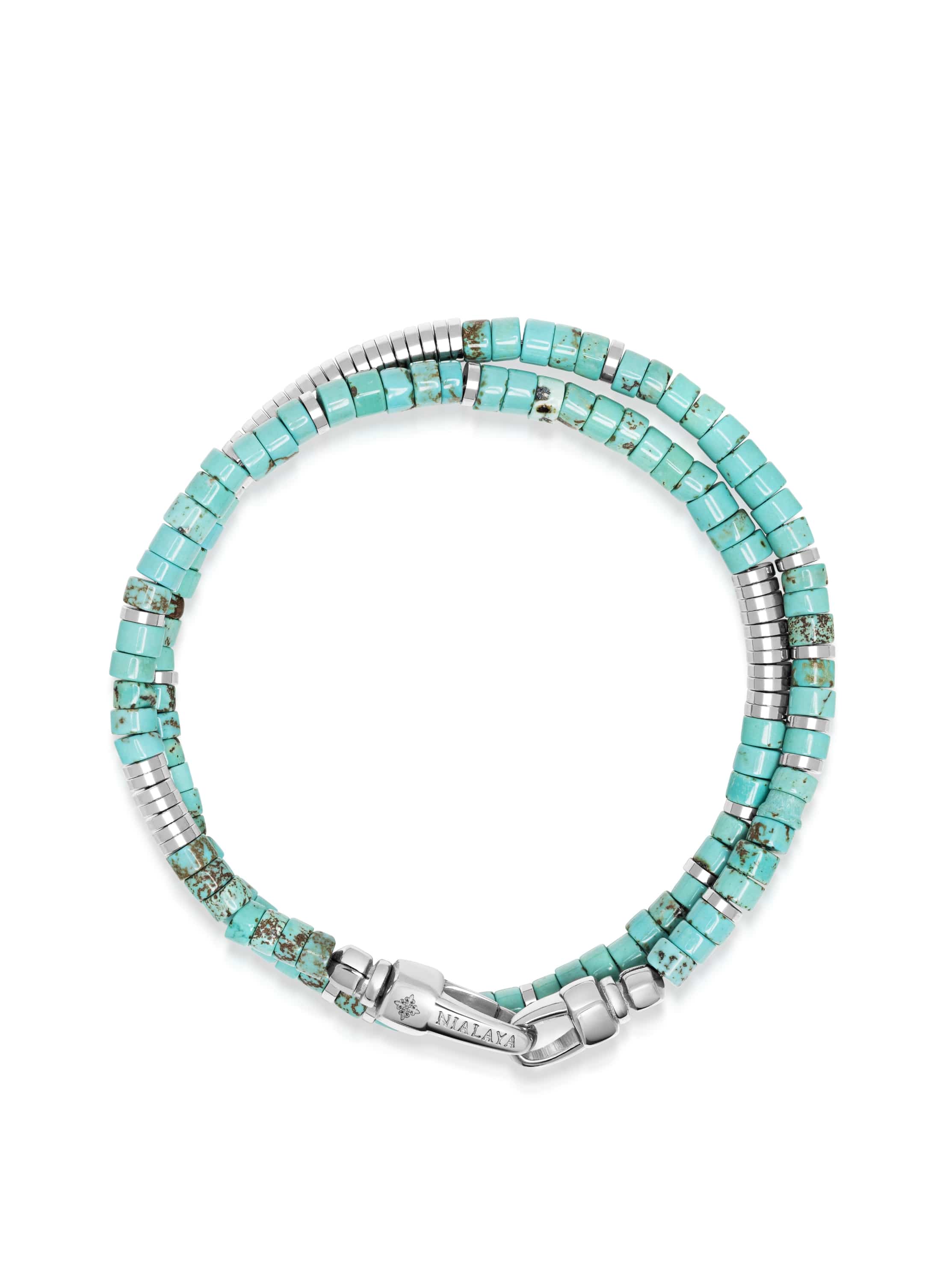 Nialaya Men's Beaded Bracelet Turquoise & Silver Heishi Wrap Bracelet Turquoise & Silver Heishi Wrap Bracelet