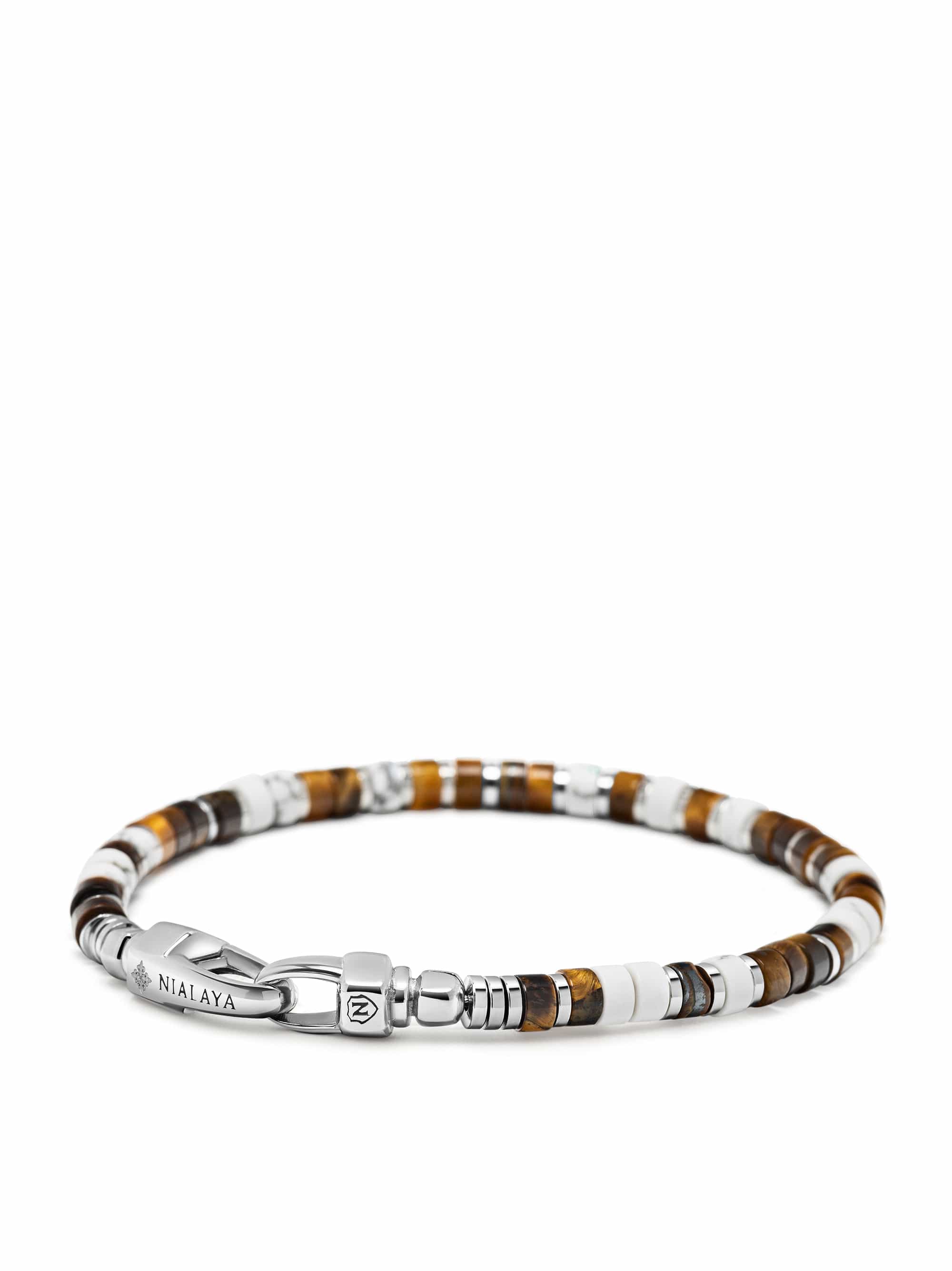 Nialaya Men's Beaded Bracelet White Howlite Heishi Bracelet White Howlite Heishi Bracelet