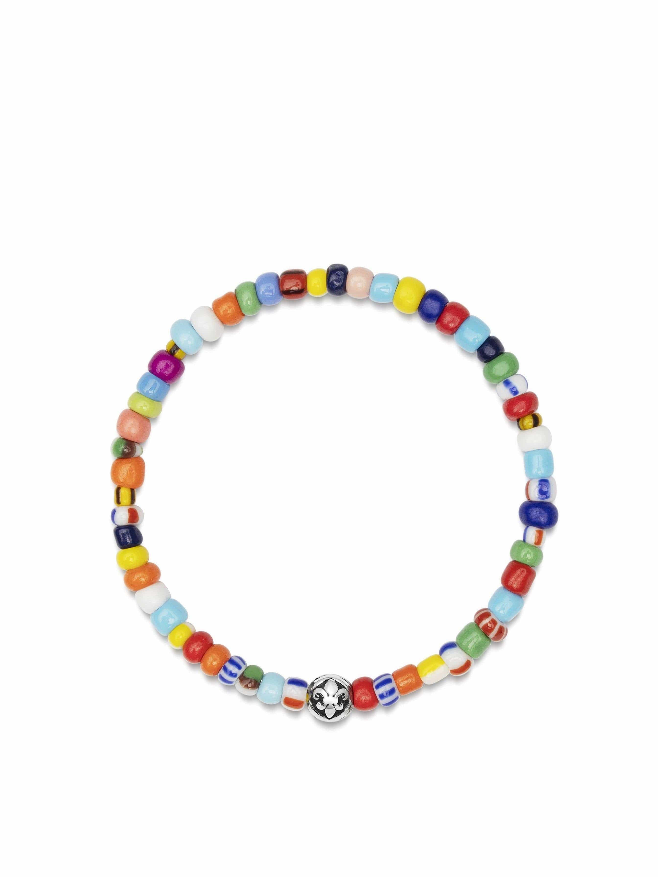 Nialaya Men's Beaded Bracelet Wristband with Assorted Vintage Trifocal Beads and Silver