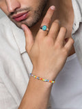 Nialaya Men's Beaded Bracelet Wristband with Assorted Vintage Trifocal Beads and Silver