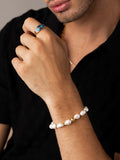 Nialaya Men's Beaded Bracelet Wristband with Baroque Pearl and Gold