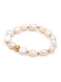 Nialaya Men's Beaded Bracelet Wristband with Baroque Pearl and Gold
